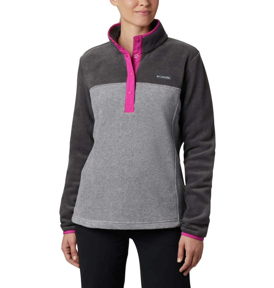 Columbia Benton Springs 1/2 Snap Pullover Fleece Jacket, Light Gray Heather/Shark, Women's 2X - immagine 1