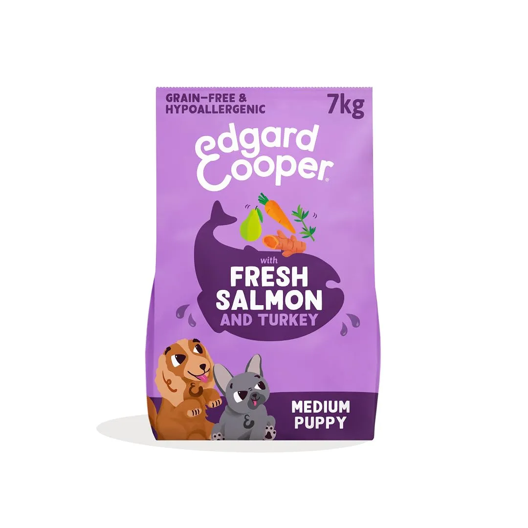 Edgard & Cooper Crocchette per Cuccioli Salmone e Tacchino, Senza Cereali, 7kg - immagine 1