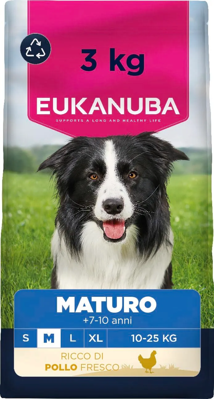 Eukanuba Crocchette per cani maturi taglia media con pollo fresco, 3 kg - immagine 1