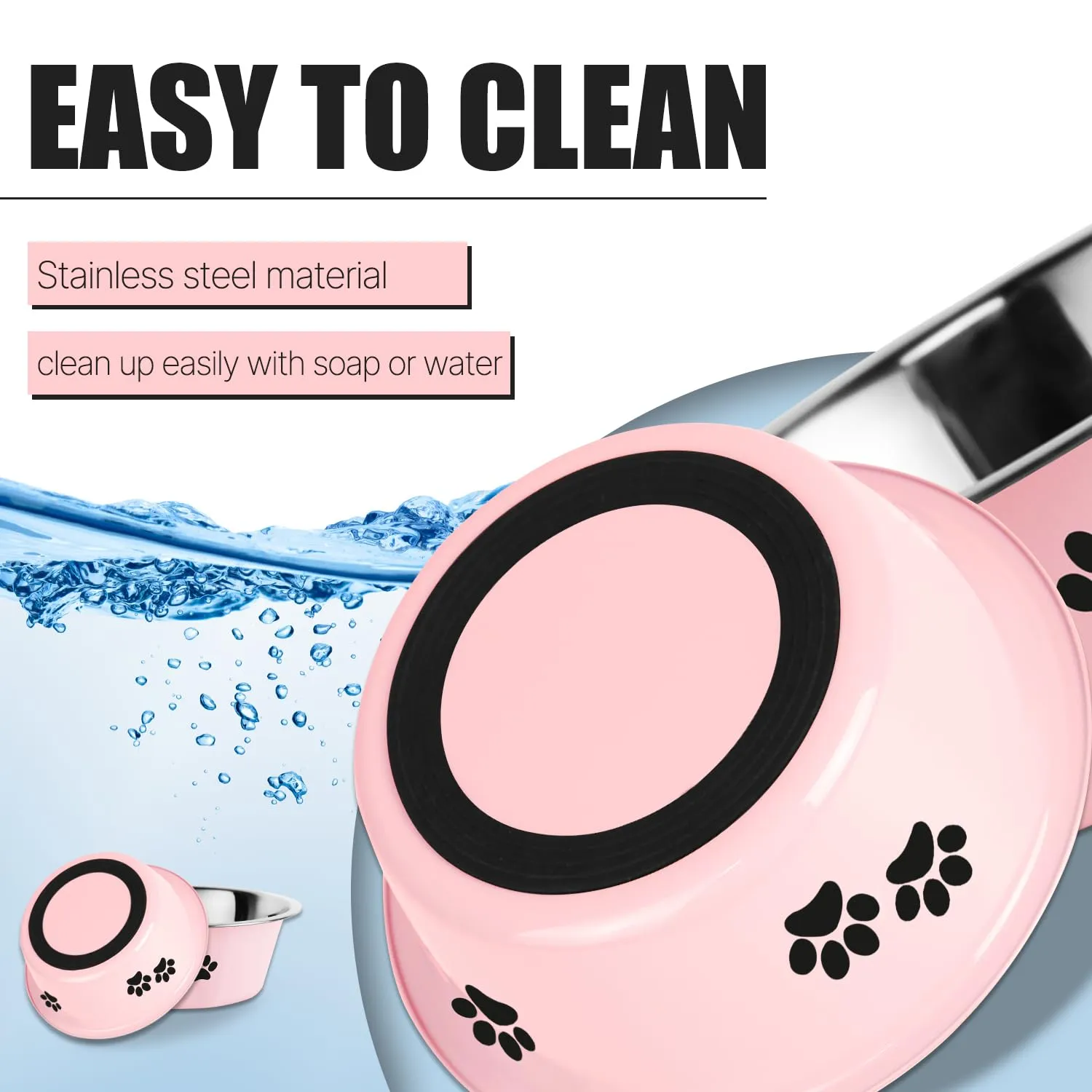 SUOXU Ciotole per Cani in Acciaio Inox, 2 Pezzi, Rosa, 860ml, Base Antiscivolo - immagine 4