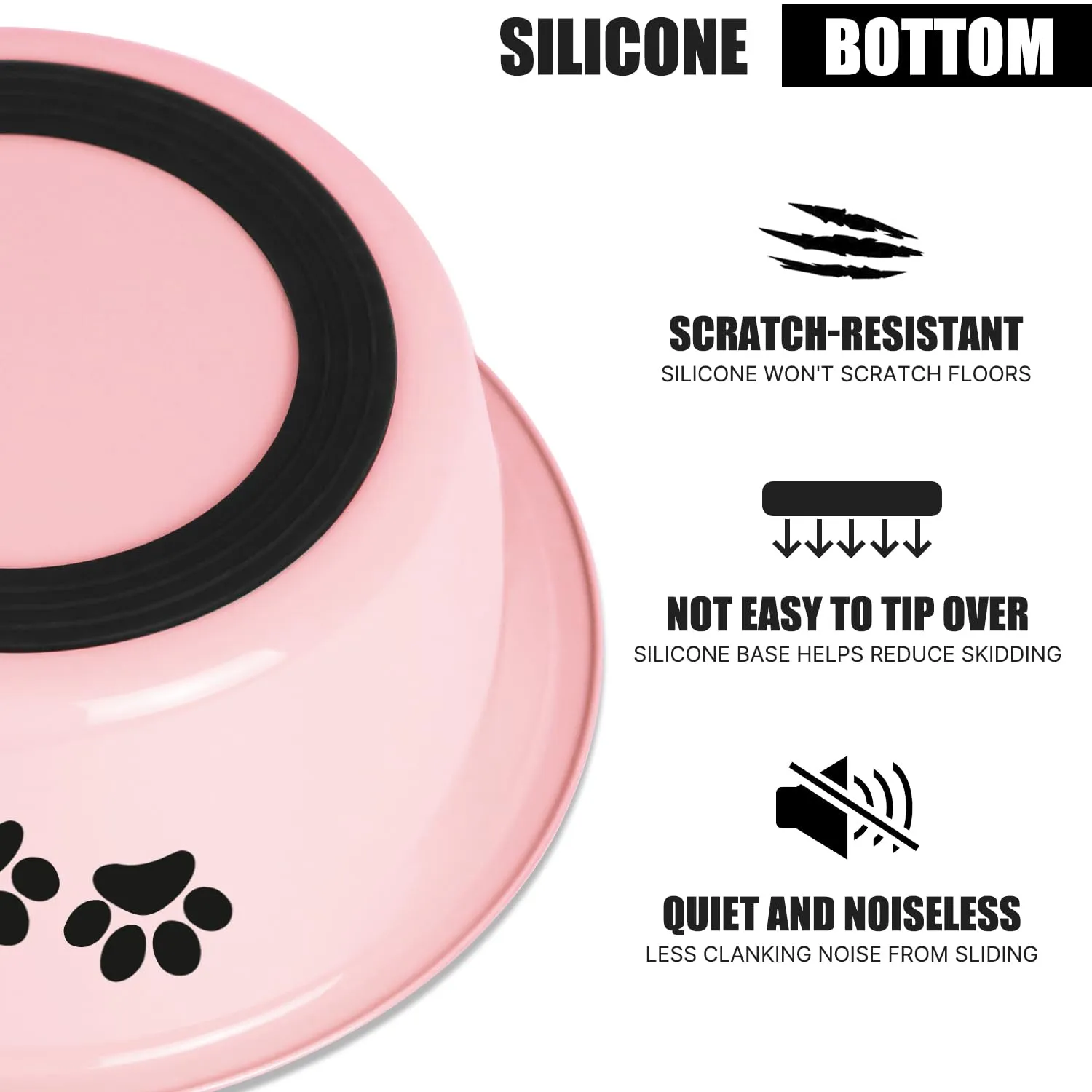 SUOXU Ciotole per Cani in Acciaio Inox, 2 Pezzi, Rosa, 860ml, Base Antiscivolo - immagine 5