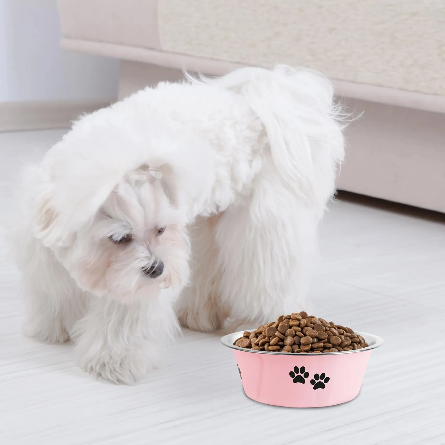 SUOXU Ciotole per Cani in Acciaio Inox, 2 Pezzi, Rosa, 860ml, Base Antiscivolo - immagine 6