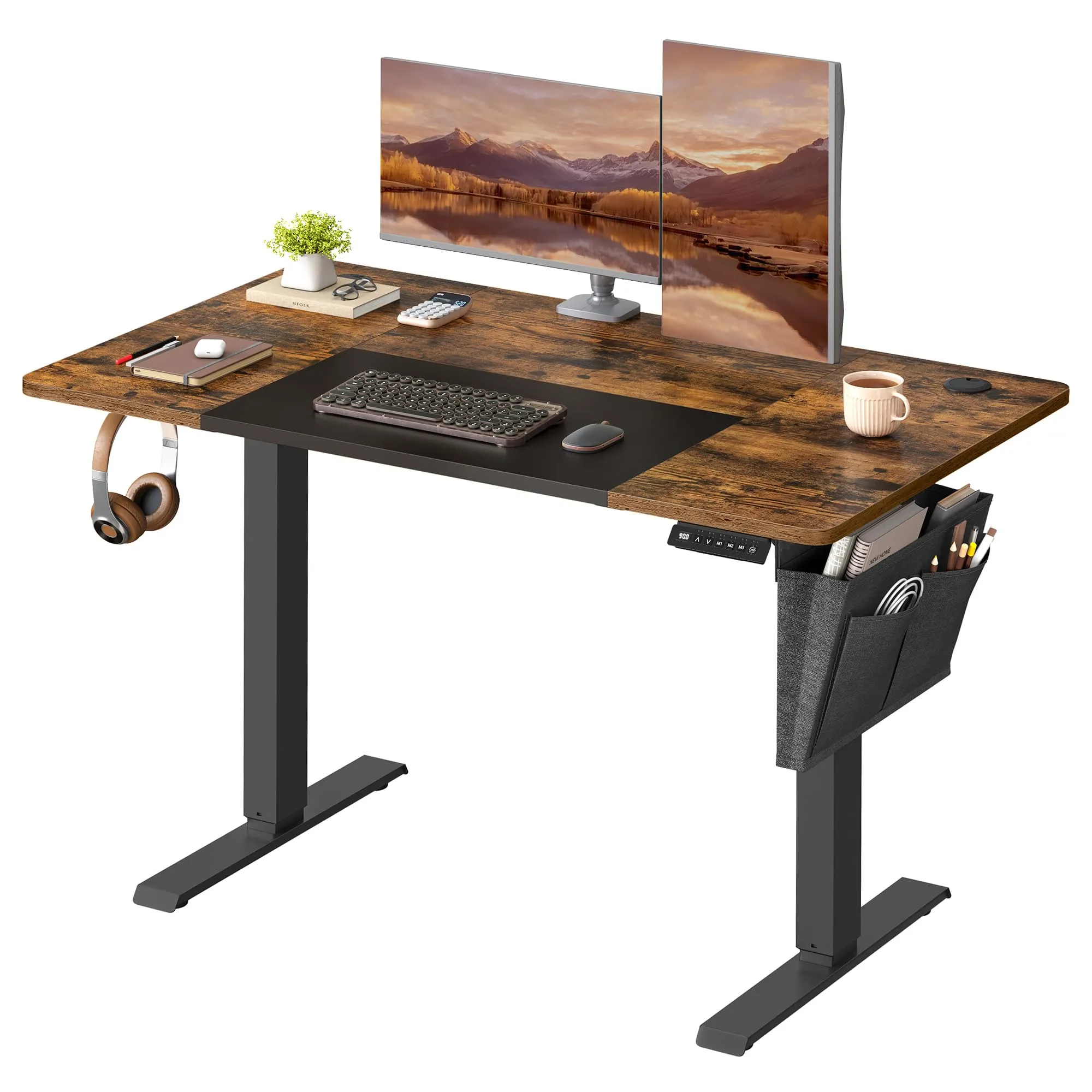 SONGMICS Scrivania Regolabile in Altezza Elettrica 120 x 60 cm con Memoria per 4 Altezze e Porta USB-C, Marrone Vintage e Nero Opaco LSD015X01 - immagine 1