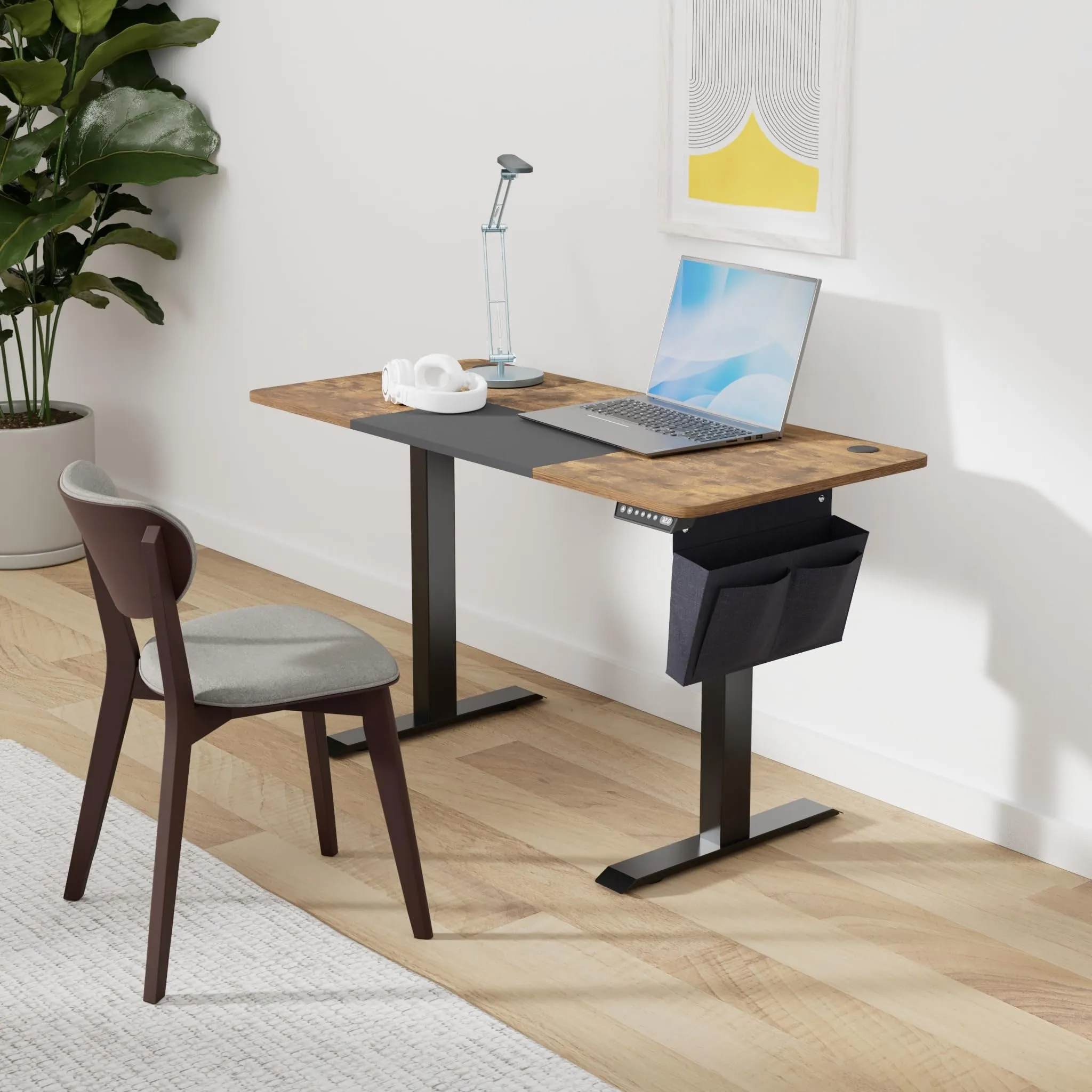 SONGMICS Scrivania Regolabile in Altezza Elettrica 120 x 60 cm con Memoria per 4 Altezze e Porta USB-C, Marrone Vintage e Nero Opaco LSD015X01 - immagine 2