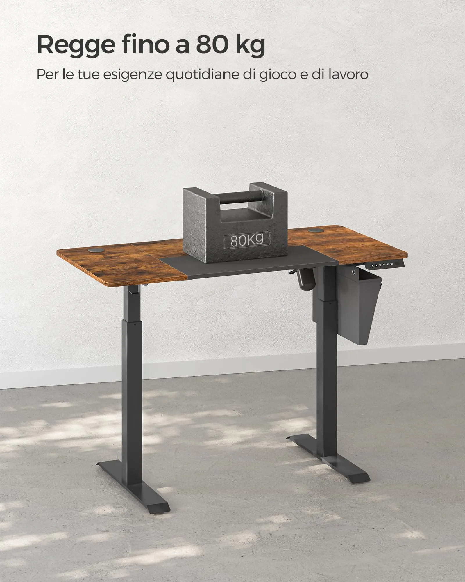 SONGMICS Scrivania Regolabile in Altezza Elettrica 120 x 60 cm con Memoria per 4 Altezze e Porta USB-C, Marrone Vintage e Nero Opaco LSD015X01 - immagine 5