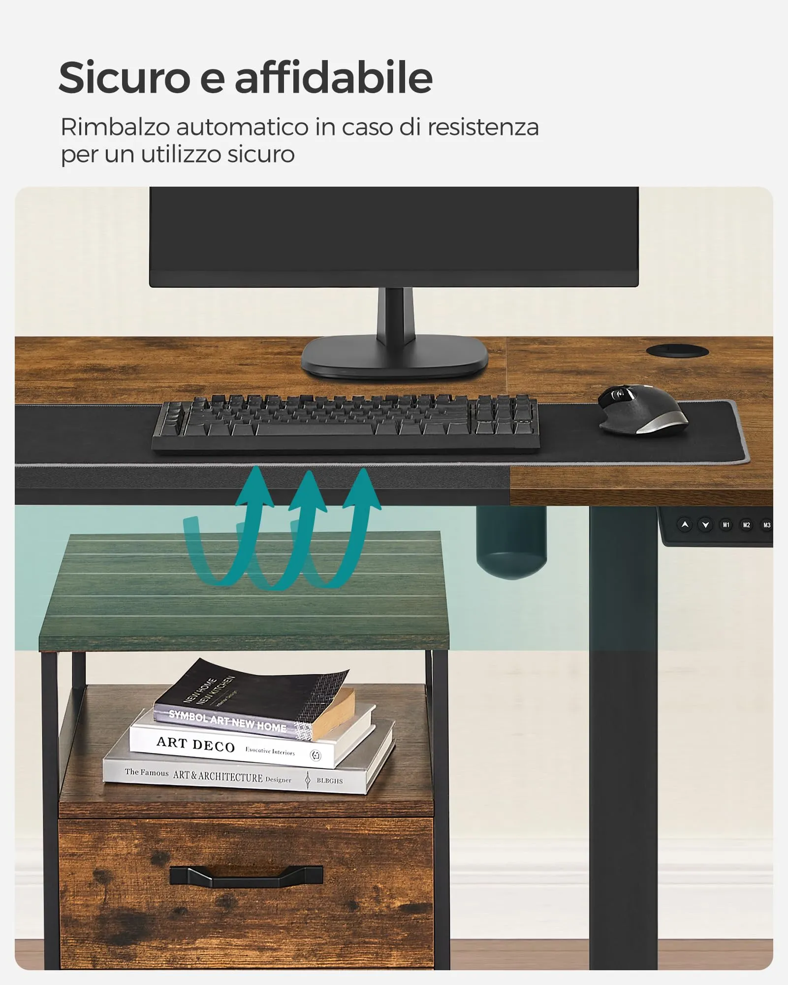 SONGMICS Scrivania Regolabile in Altezza Elettrica 120 x 60 cm con Memoria per 4 Altezze e Porta USB-C, Marrone Vintage e Nero Opaco LSD015X01 - immagine 6