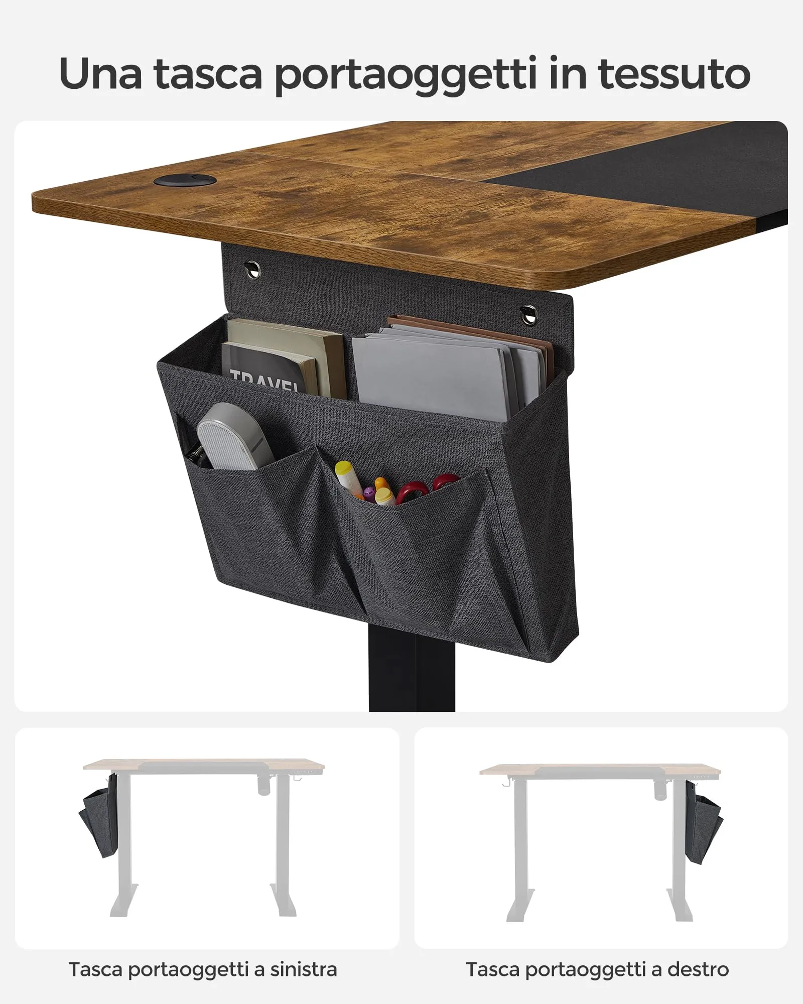 SONGMICS Scrivania Regolabile in Altezza Elettrica 120 x 60 cm con Memoria per 4 Altezze e Porta USB-C, Marrone Vintage e Nero Opaco LSD015X01 - immagine 7