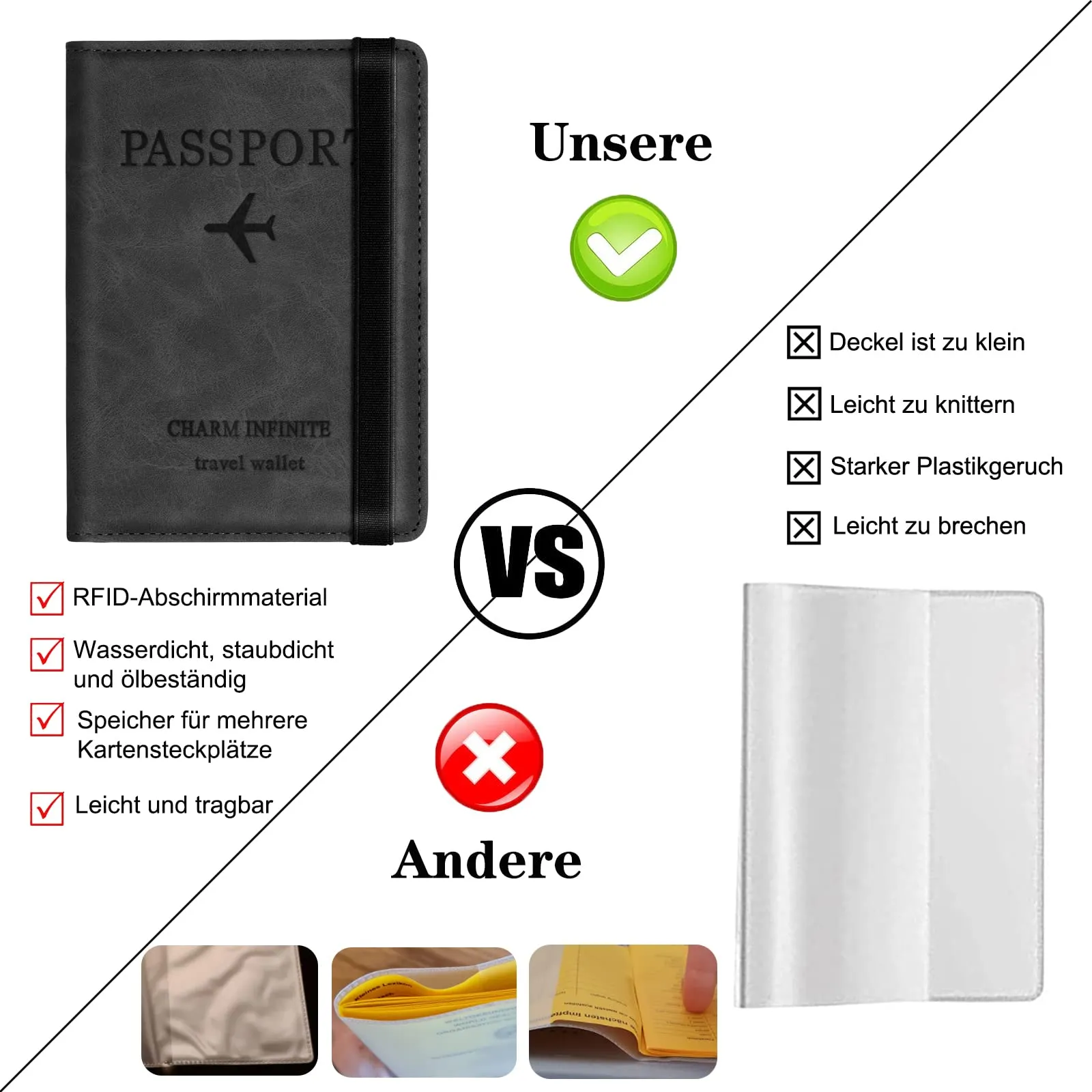 Toctax Custodia per Passaporto con Blocco RFID, Nero - immagine 4