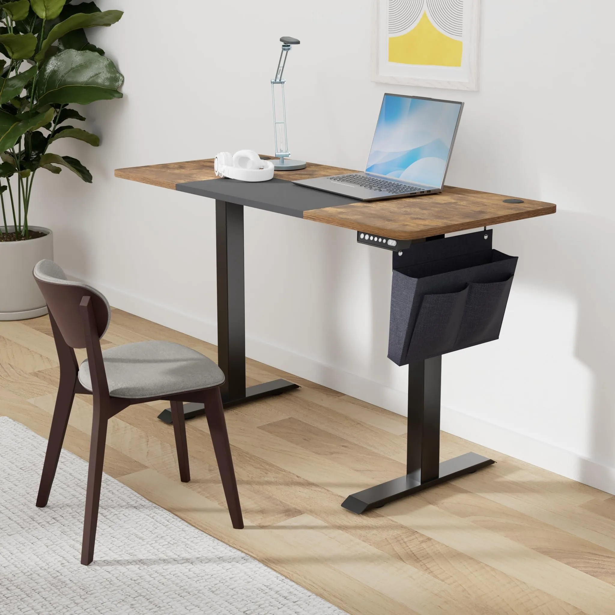 SONGMICS Scrivania Regolabile in Altezza Elettrica, 140 x 60 cm, Memoria per 4 Altezze, Porta USB-C, Marrone Vintage e Nero Inchiostro LSD016X01 - immagine 2