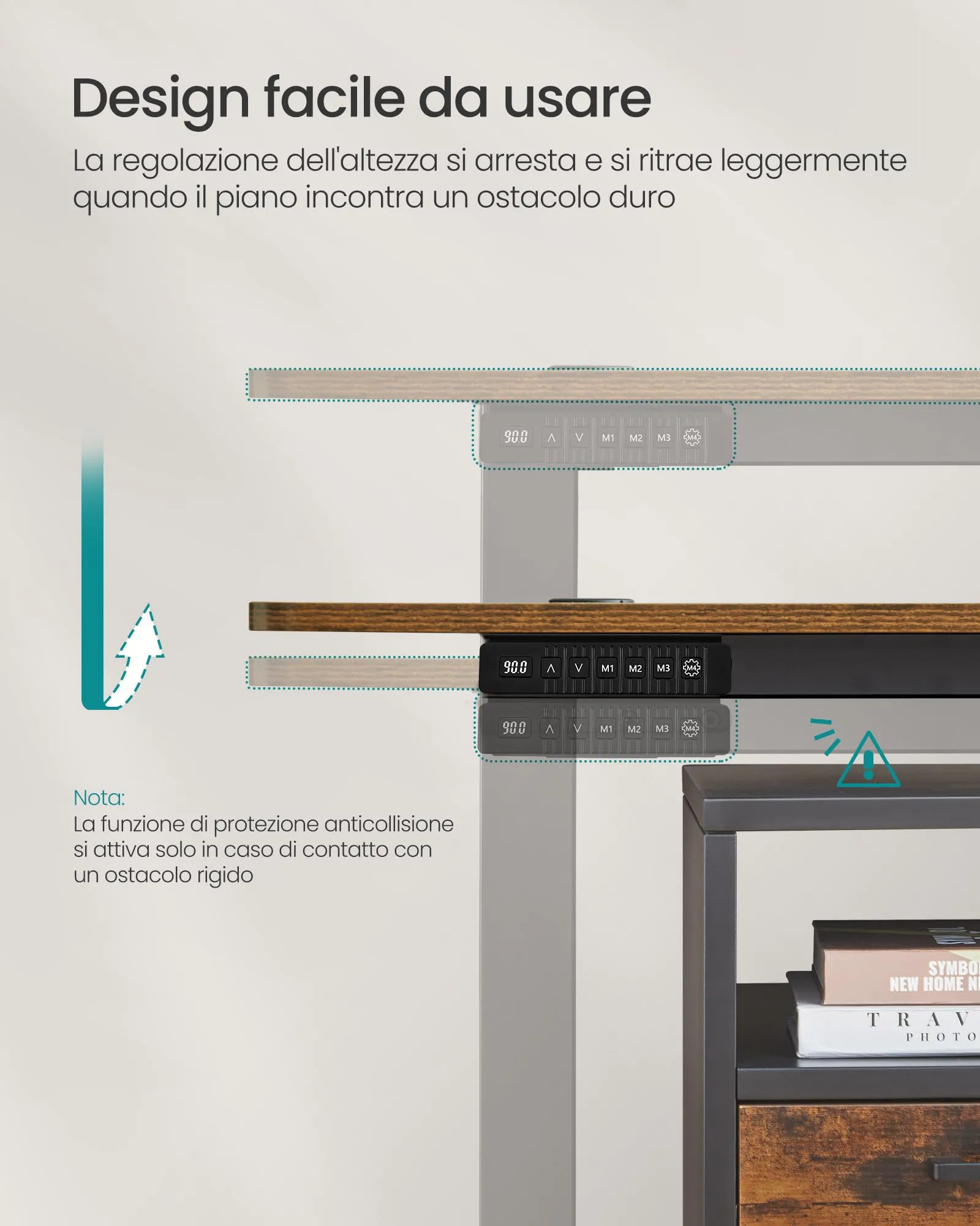 SONGMICS Scrivania Regolabile in Altezza Elettrica, 140 x 60 cm, Memoria per 4 Altezze, Porta USB-C, Marrone Vintage e Nero Inchiostro LSD016X01 - immagine 8