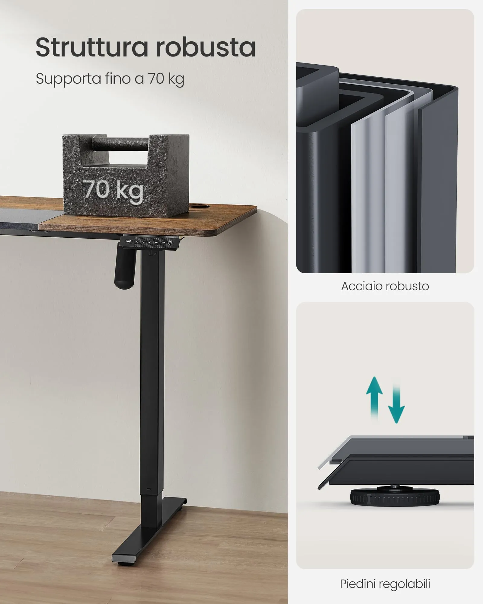 SONGMICS Scrivania Regolabile in Altezza Elettrica, 140 x 60 cm, Memoria per 4 Altezze, Porta USB-C, Marrone Vintage e Nero Inchiostro LSD016X01 - immagine 9