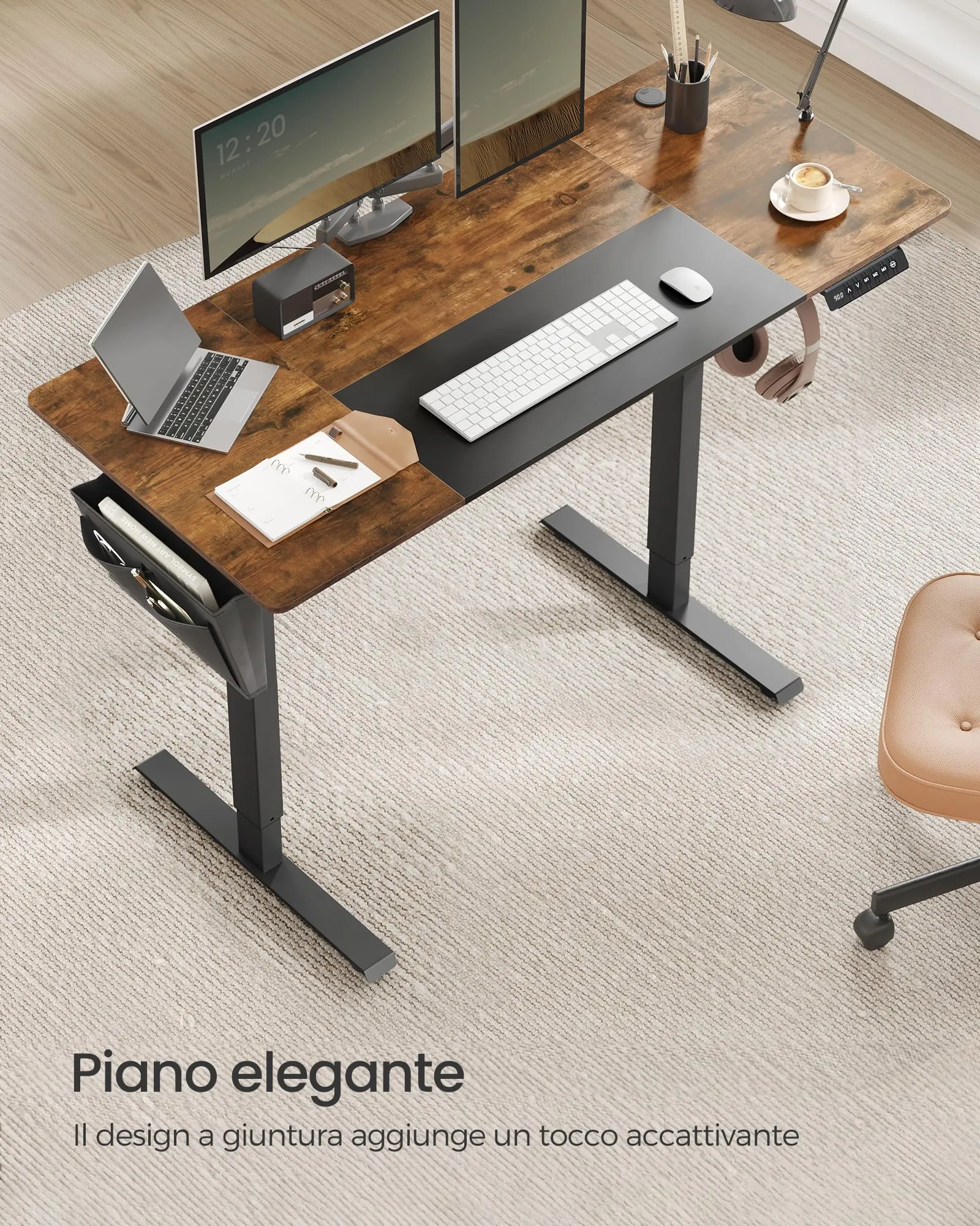 SONGMICS Scrivania Regolabile in Altezza Elettrica, 140 x 60 cm, Memoria per 4 Altezze, Porta USB-C, Marrone Vintage e Nero Inchiostro LSD016X01 - immagine 10