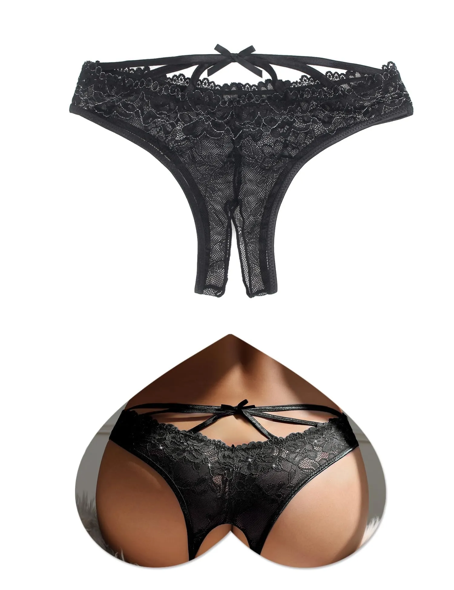 ohmydear Perizoma in Pizzo Floreale Trasparente Aperto per Donna - immagine 1