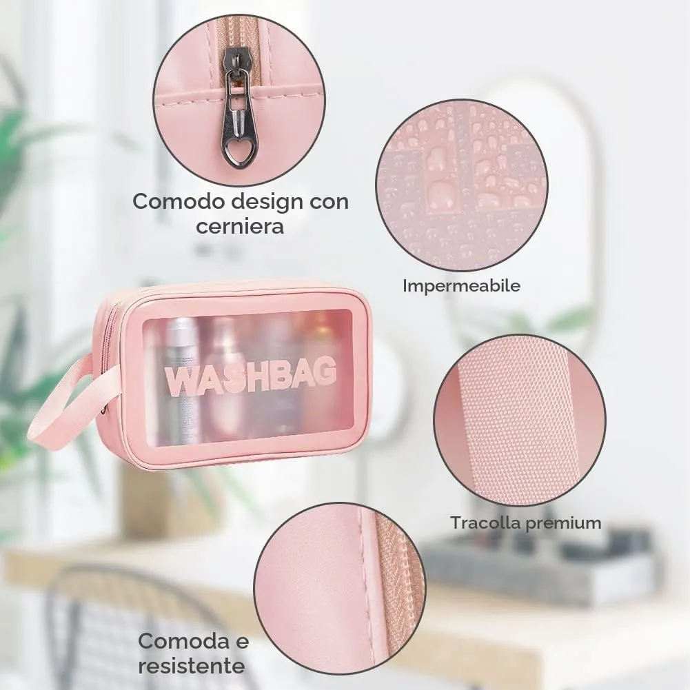 Aucuu Borse Da Toilette Trasparente in PVC, Set di 3 Pezzi, Beauty Case Impermeabile per Viaggio e Cosmetici - immagine 8
