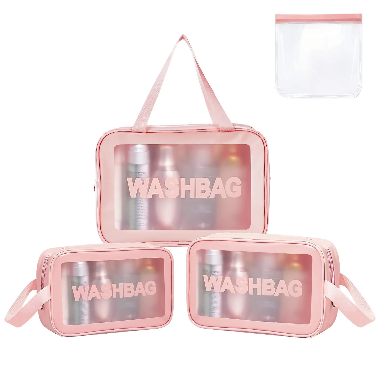 Aucuu Borse Da Toilette Trasparente in PVC, Set di 3 Pezzi, Beauty Case Impermeabile per Viaggio e Cosmetici - immagine 9
