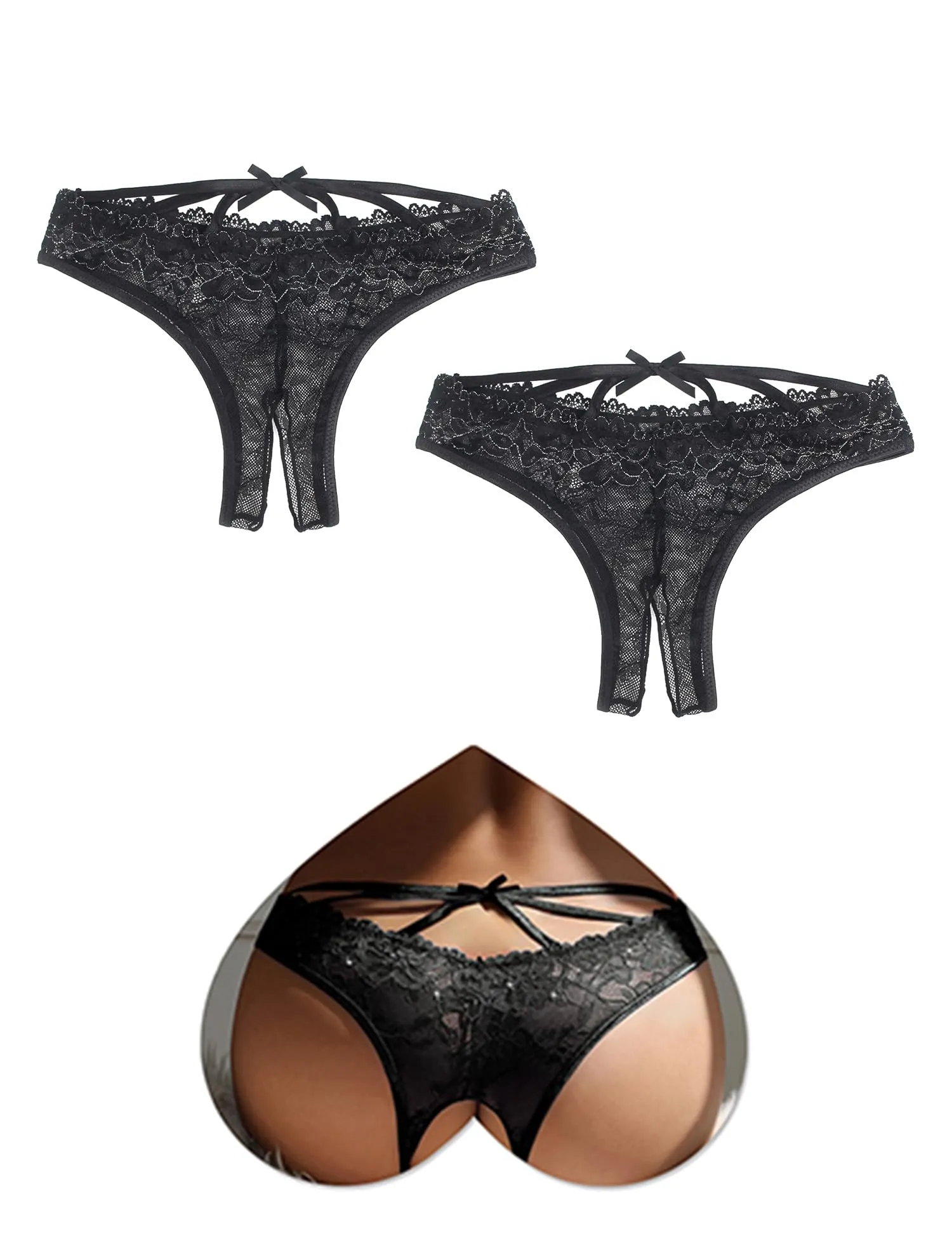 ohmydear Perizoma Pizzo Donna Aperto Trasparente Floreale 2 Pezzi - immagine 1