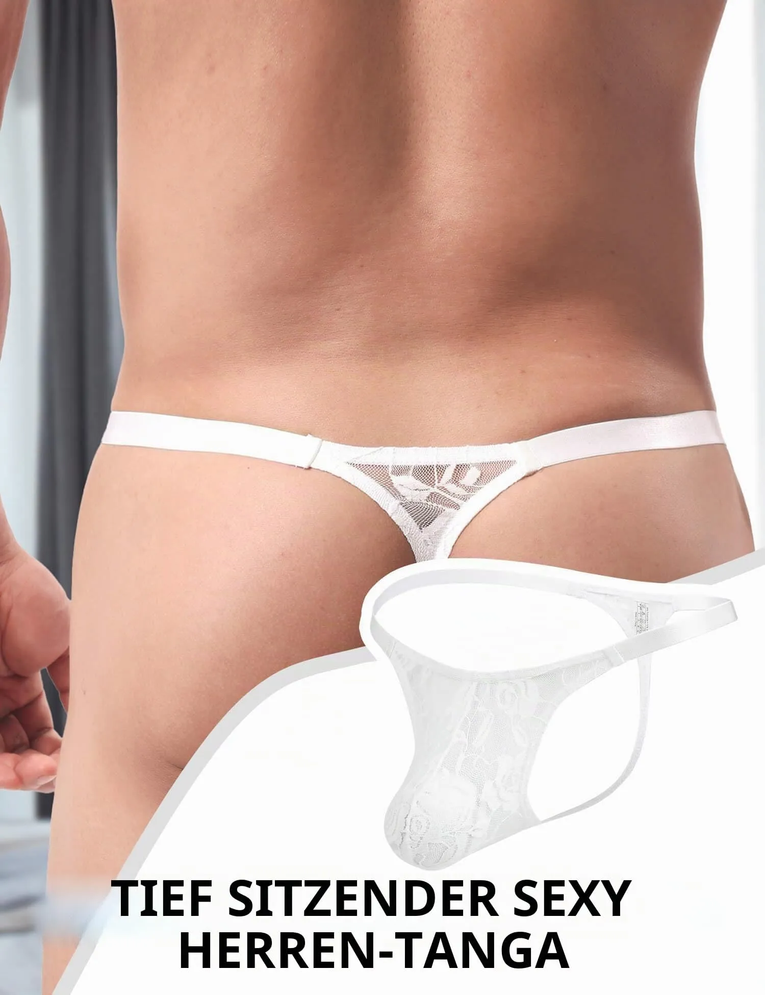 ohyeahlady Perizoma Filo Uomo in Pizzo, Bianco, XL - immagine 4