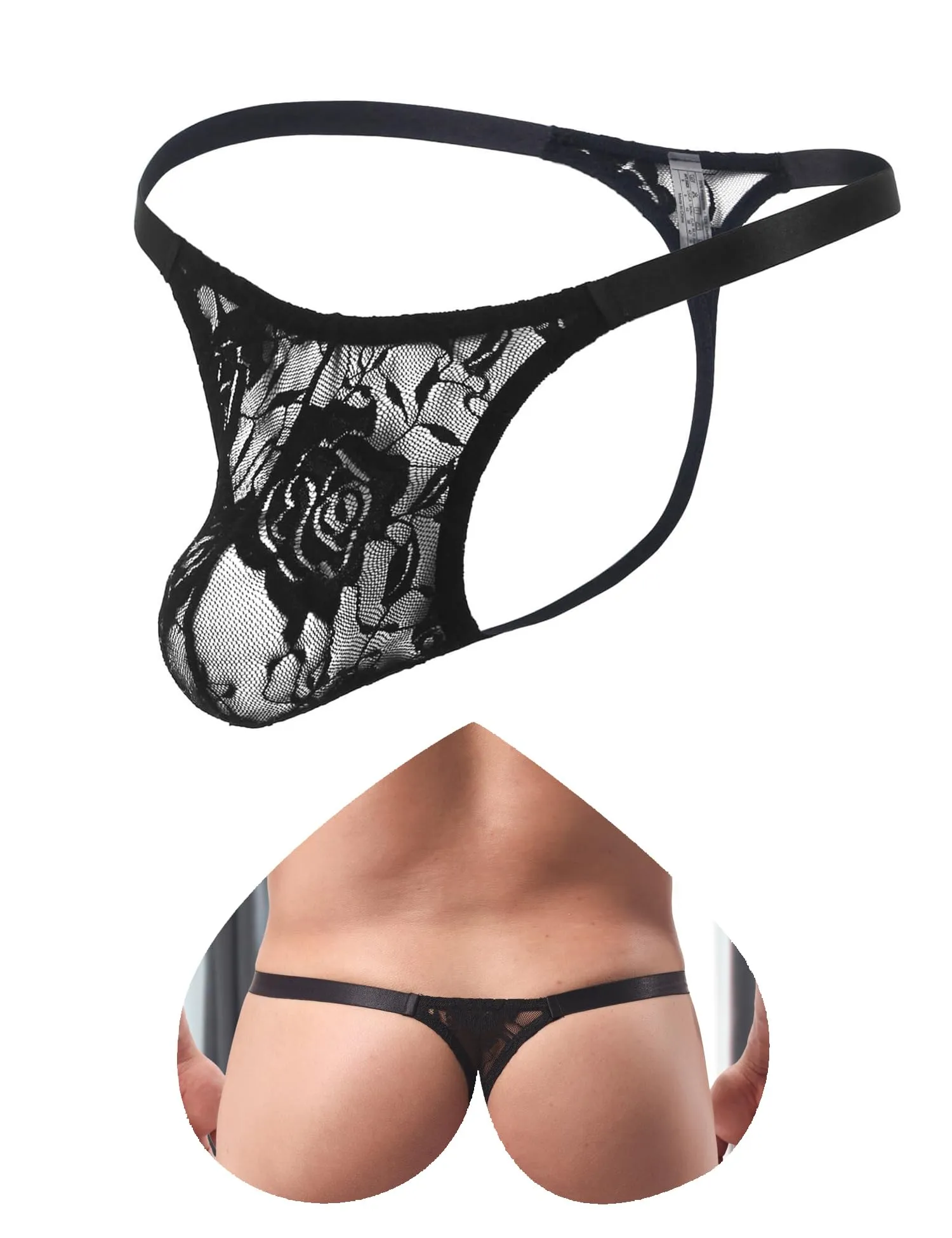 ohyeahlady Perizoma Filo Uomo in Pizzo, S, Nero - immagine 1