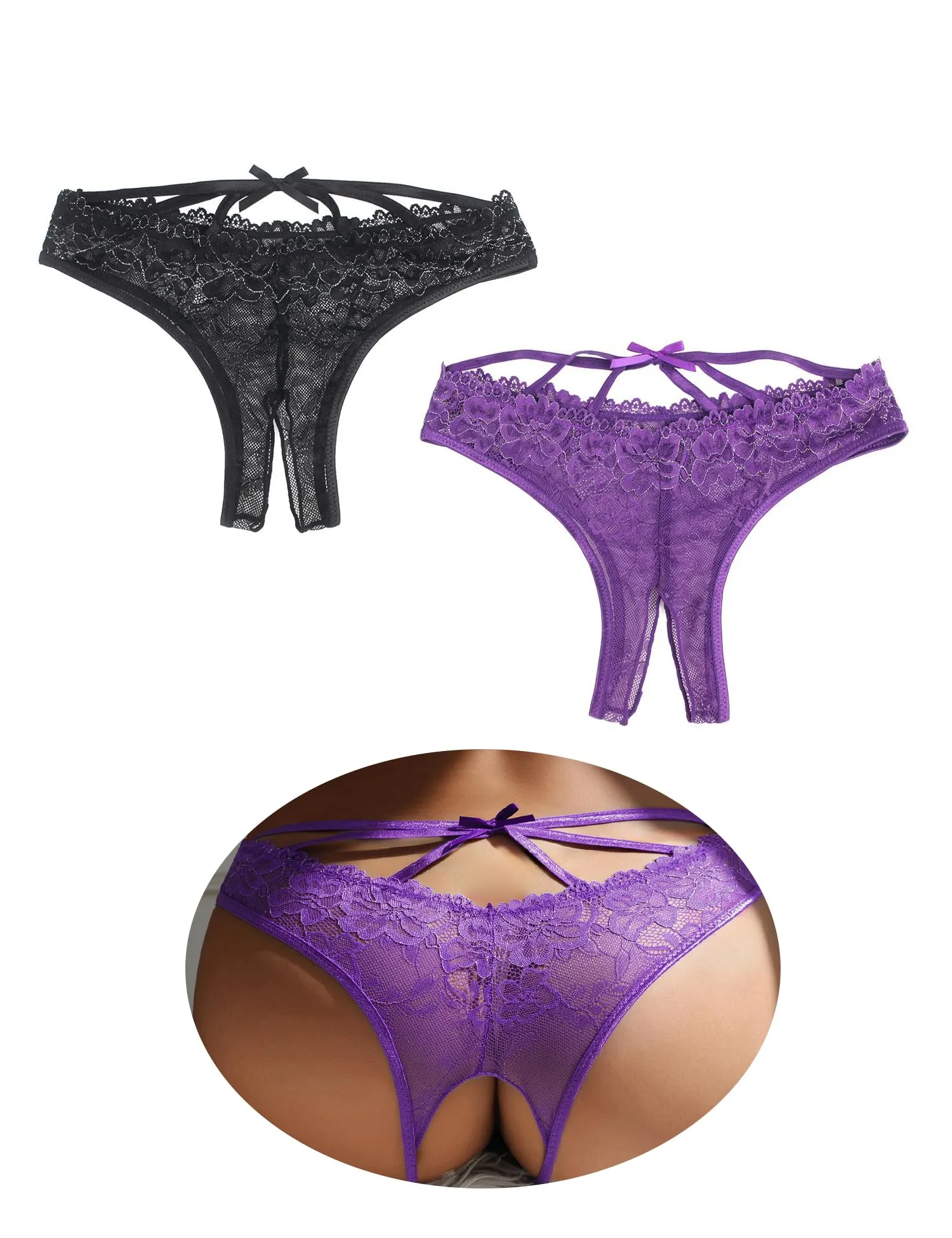 ohmydear Perizoma Pizzo Donna Aperto Trasparente Floreale, 2 Pezzi - immagine 1