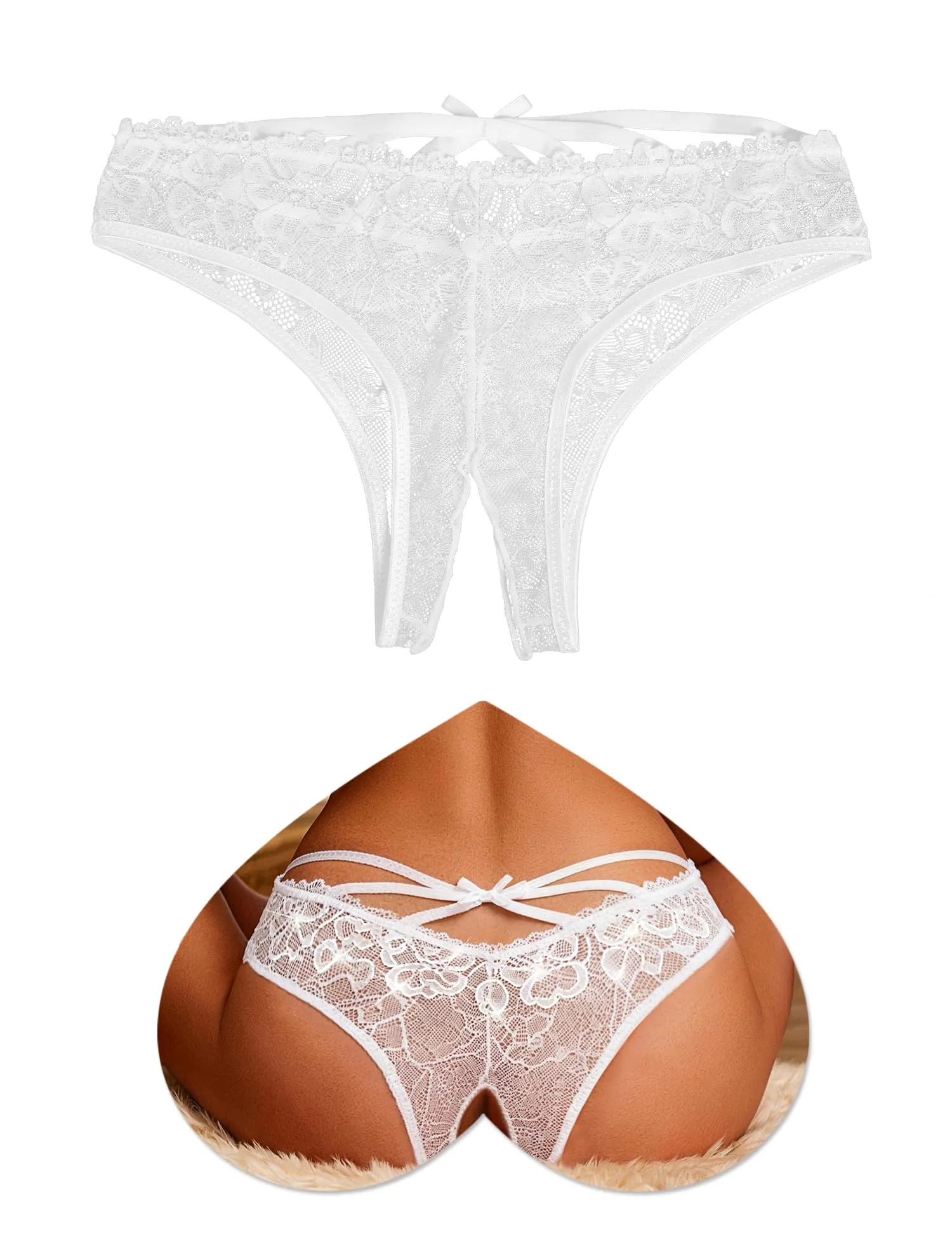 ohmydear Perizoma in Pizzo Floreale Trasparente Aperto per Donna - immagine 1