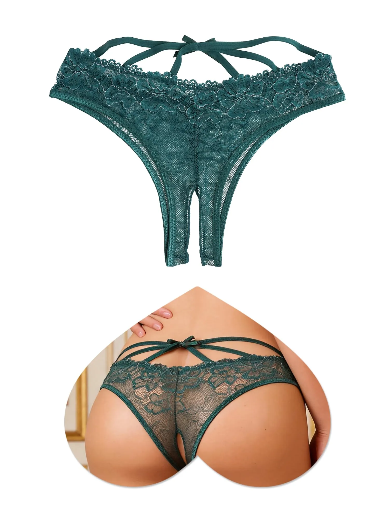 ohmydear Perizoma in Pizzo Floreale Trasparente Aperto da Donna - immagine 1