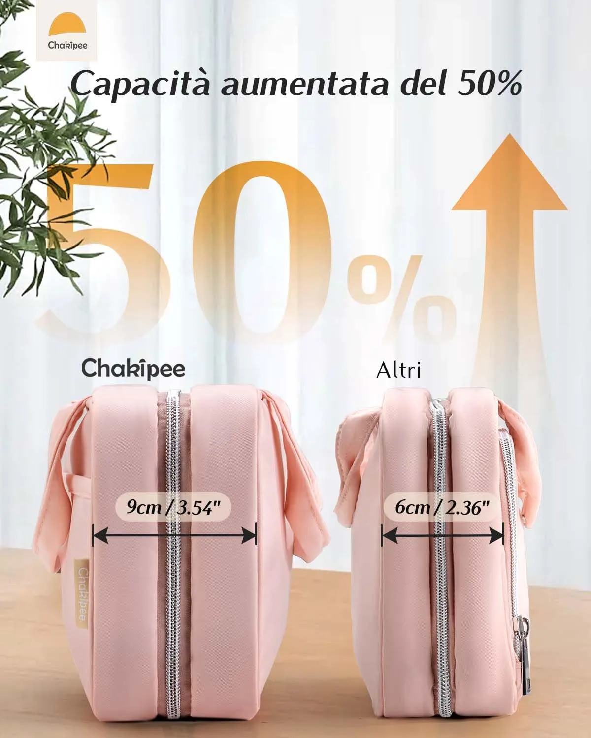 Chakipee Beauty Case da Viaggio da Appendere, Organizer Trucchi Impermeabile con Finestra Trasparente, Rosa, Media - immagine 4