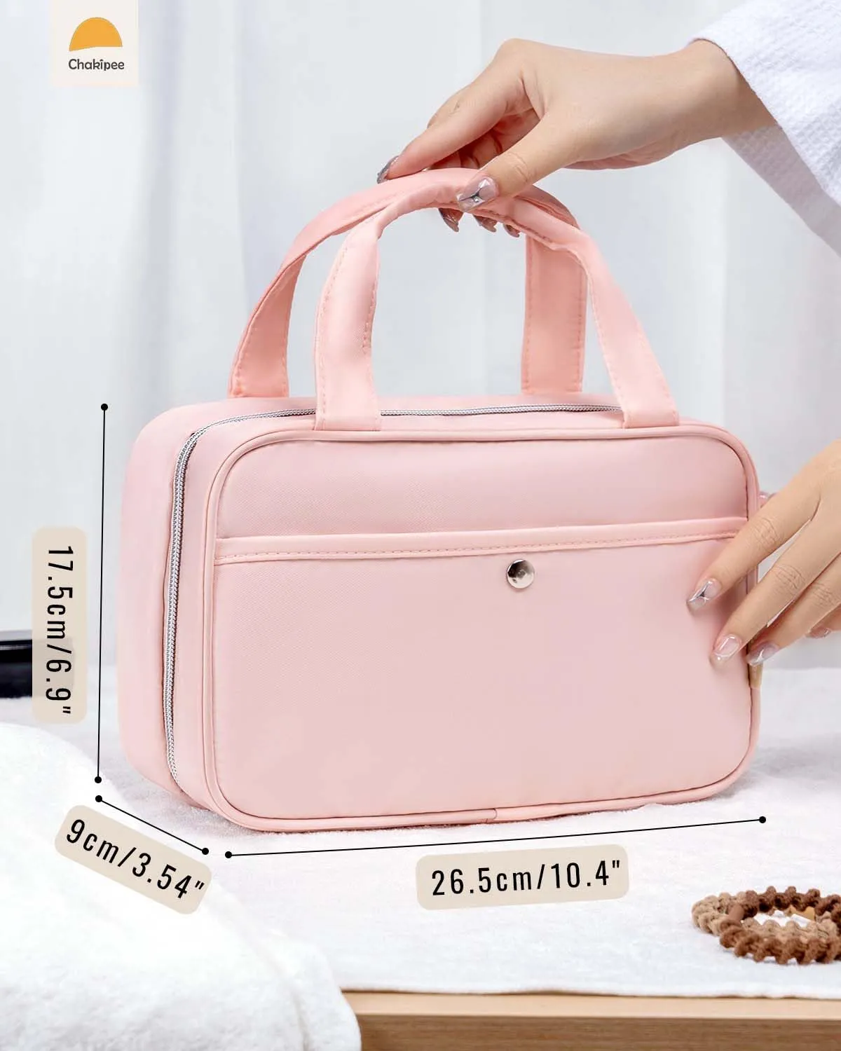 Chakipee Beauty Case da Viaggio da Appendere, Organizer Trucchi Impermeabile con Finestra Trasparente, Rosa, Media - immagine 6