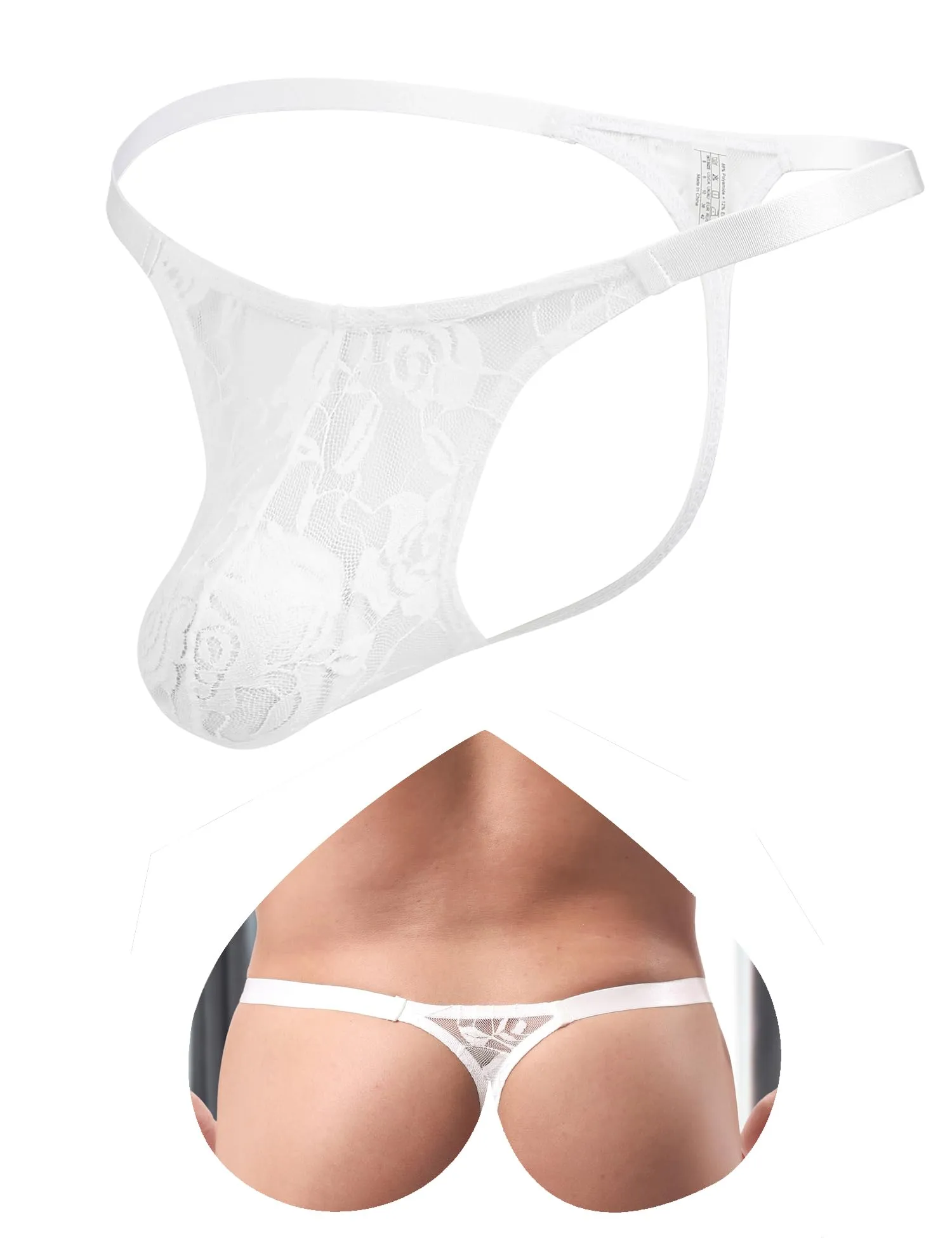 ohyeahlady Perizoma Filo Uomo in Pizzo, Bianco, M - immagine 1