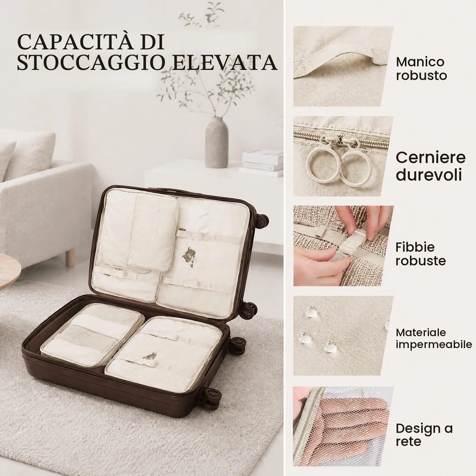 ZOVRIXIA Set Organizer Valigia 15 Pezzi, Packing Cubes e Divisori Accessori Viaggio - immagine 3