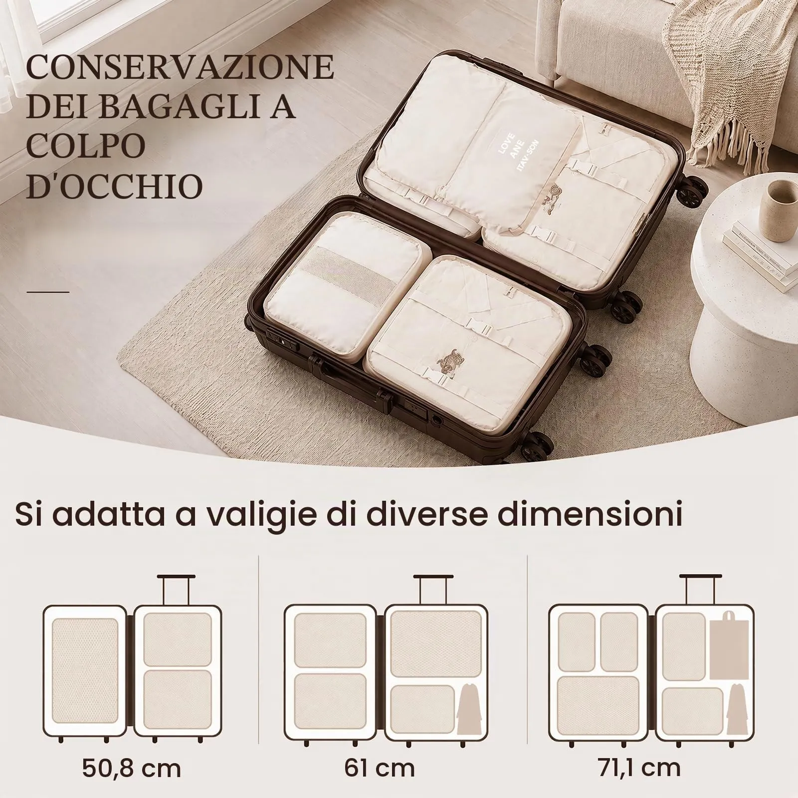 ZOVRIXIA Set Organizer Valigia 15 Pezzi, Packing Cubes e Divisori Accessori Viaggio - immagine 5