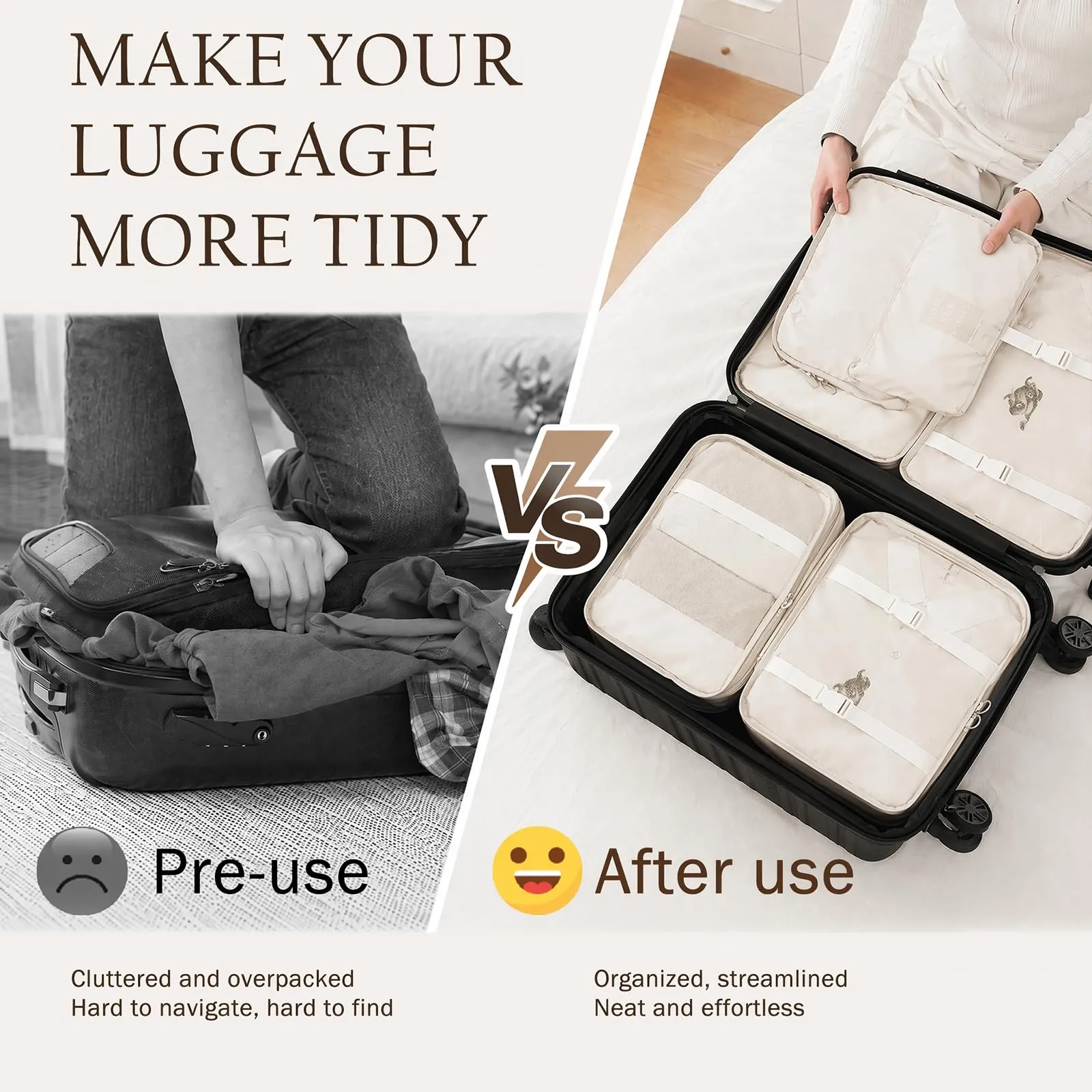 ZOVRIXIA Set Organizer Valigia 15 Pezzi, Packing Cubes e Divisori Accessori Viaggio - immagine 6