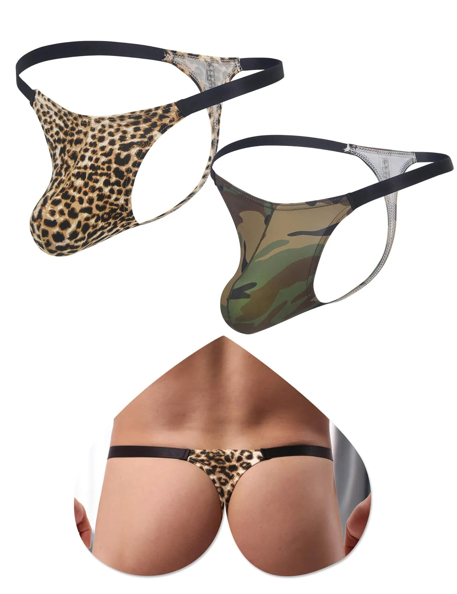 ohyeahlady Perizoma Filo Uomo Micro, Leopard + Verde, S - immagine 1
