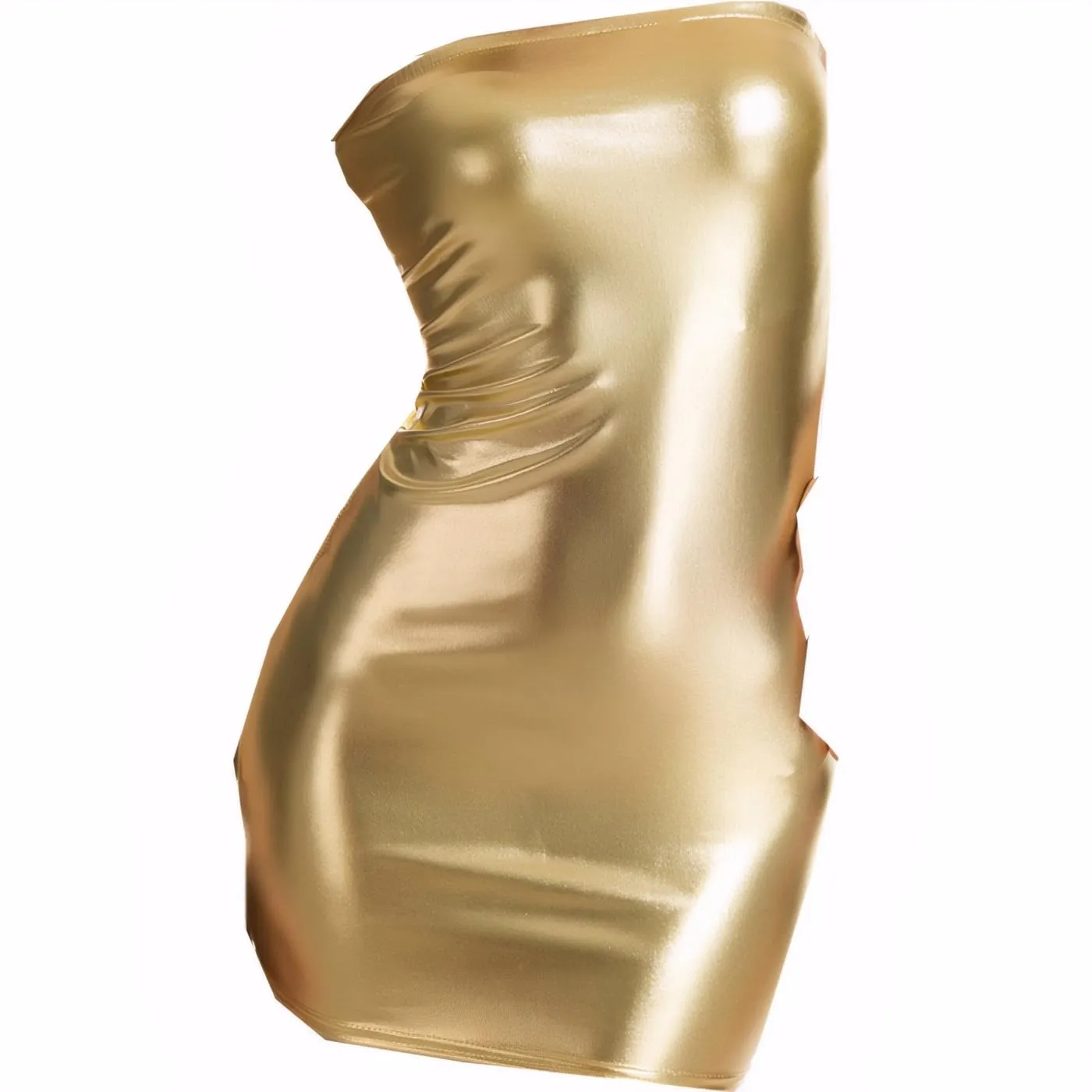 KFLY Mini Abito Effetto Bagnato in Pelle Laccata con Chiusura Lampo, Gold, Taglia unica - immagine 6