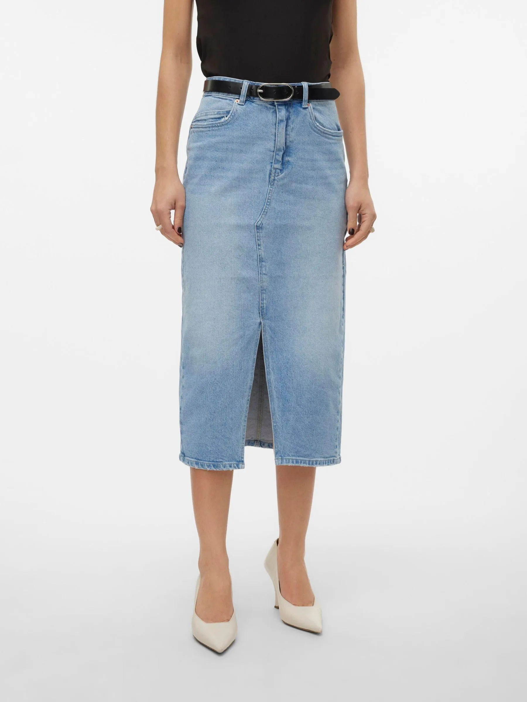 Vero Moda Gonna di Jeans Femminile VMVERI a Vita Alta Lunga, Mix Blu Chiaro, XL - immagine 2