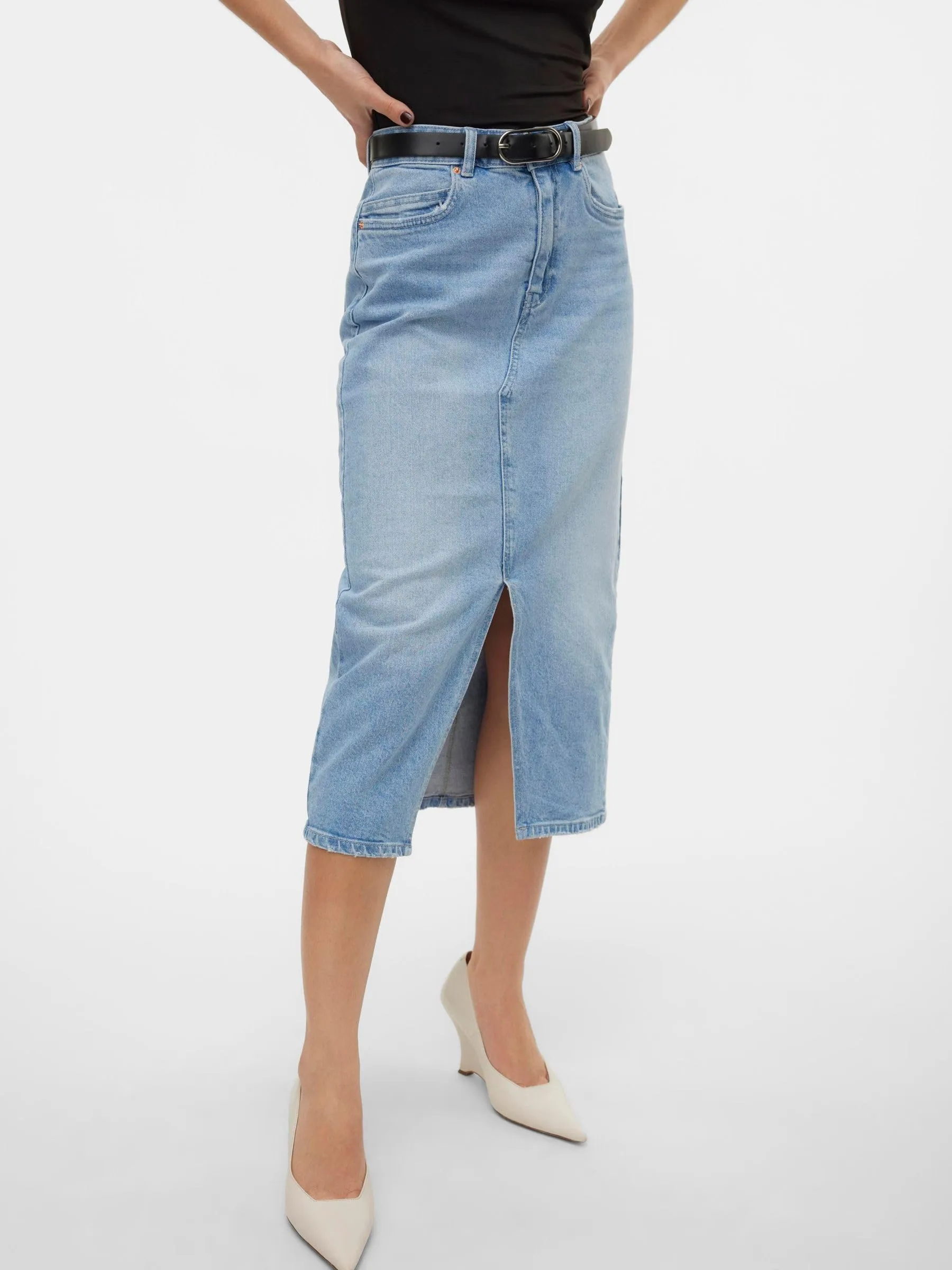 Vero Moda Gonna di Jeans Femminile VMVERI a Vita Alta Lunga, Mix Blu Chiaro, XL - immagine 6