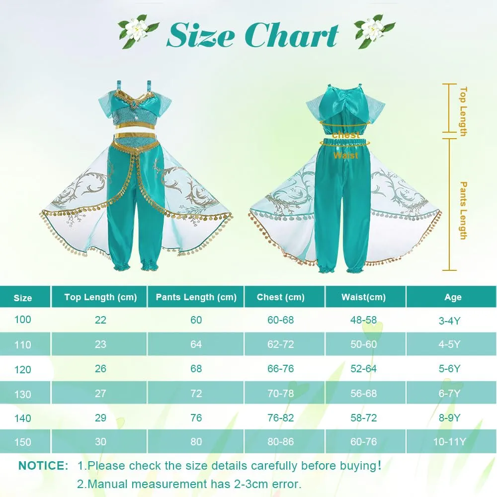 ACWOO Costume Principessa Jasmine per Ragazze con Parrucca, 130cm - immagine 5