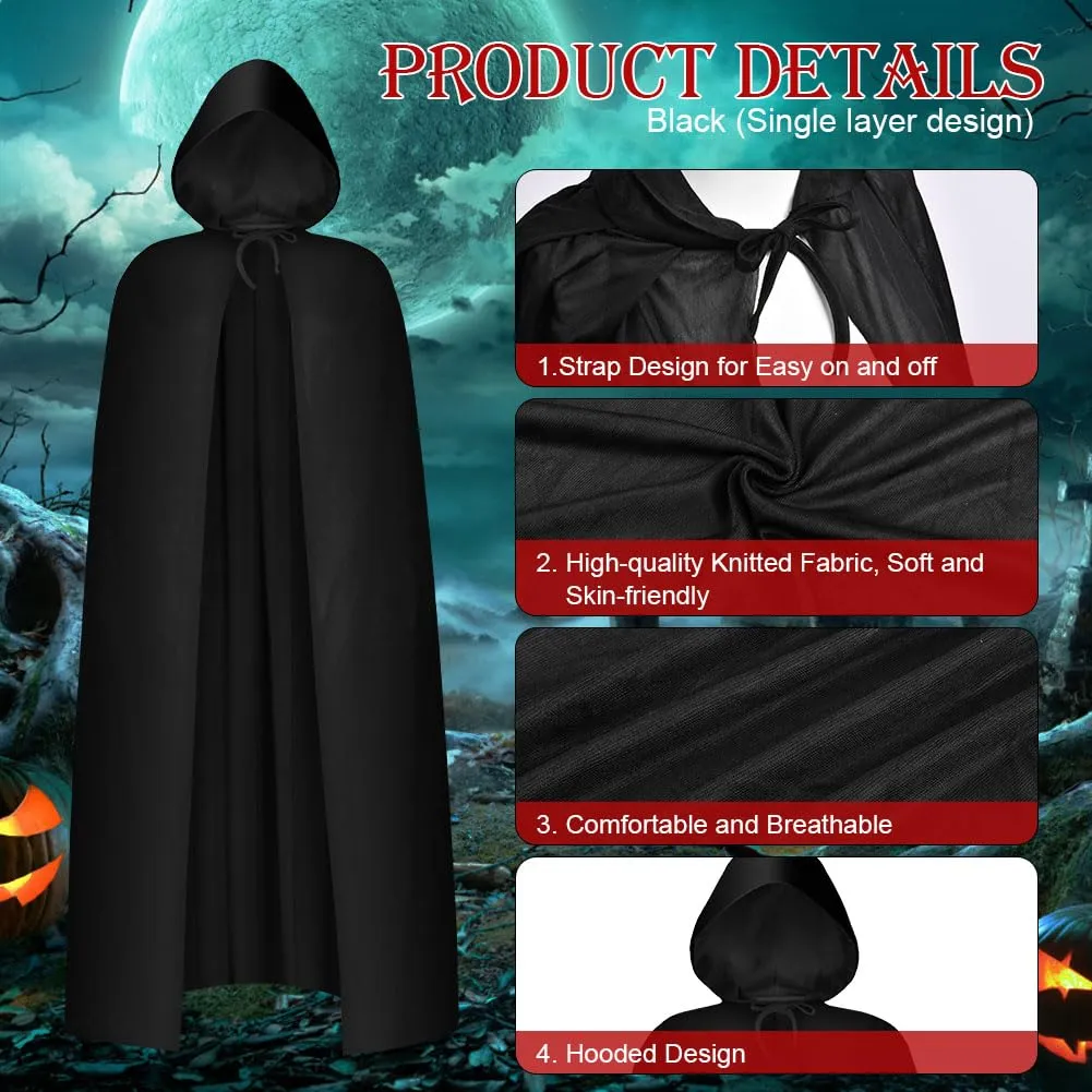 AOOWU Mantello Nero con Cappuccio da Vampiro per Adulti, 150cm - immagine 2
