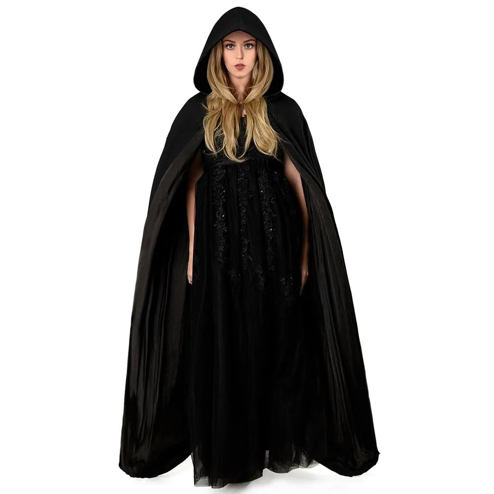 AOOWU Mantello Nero con Cappuccio da Vampiro per Adulti, 150cm - immagine 7