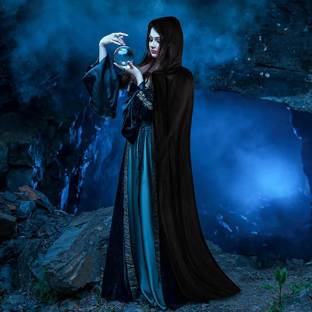 AOOWU Mantello Nero con Cappuccio da Vampiro per Adulti, 150cm - immagine 8