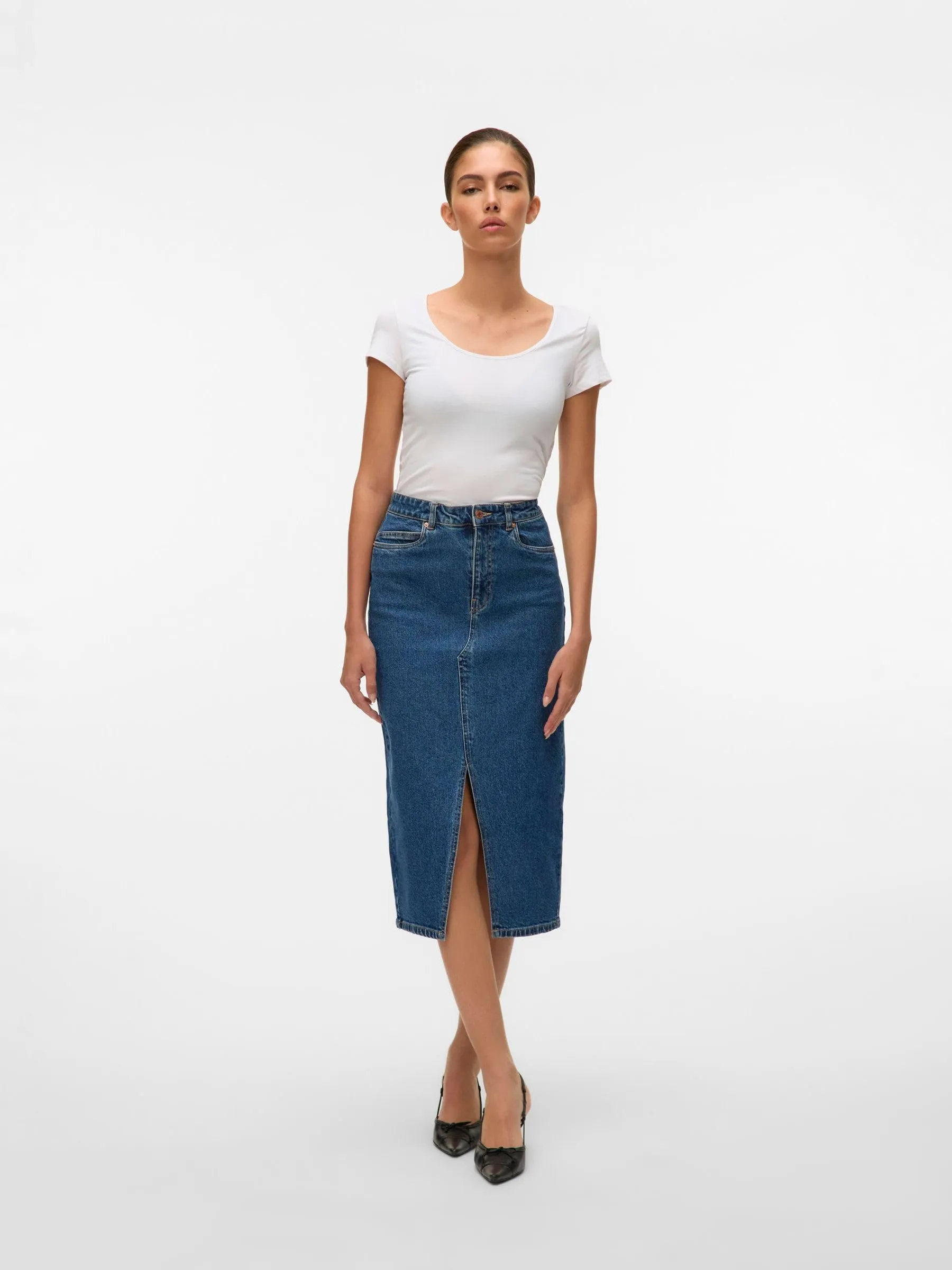Vero Moda Noos Gonna in Jeans da Donna VMVERI HR Calf Denim, Medium Blue Denim, L - immagine 6