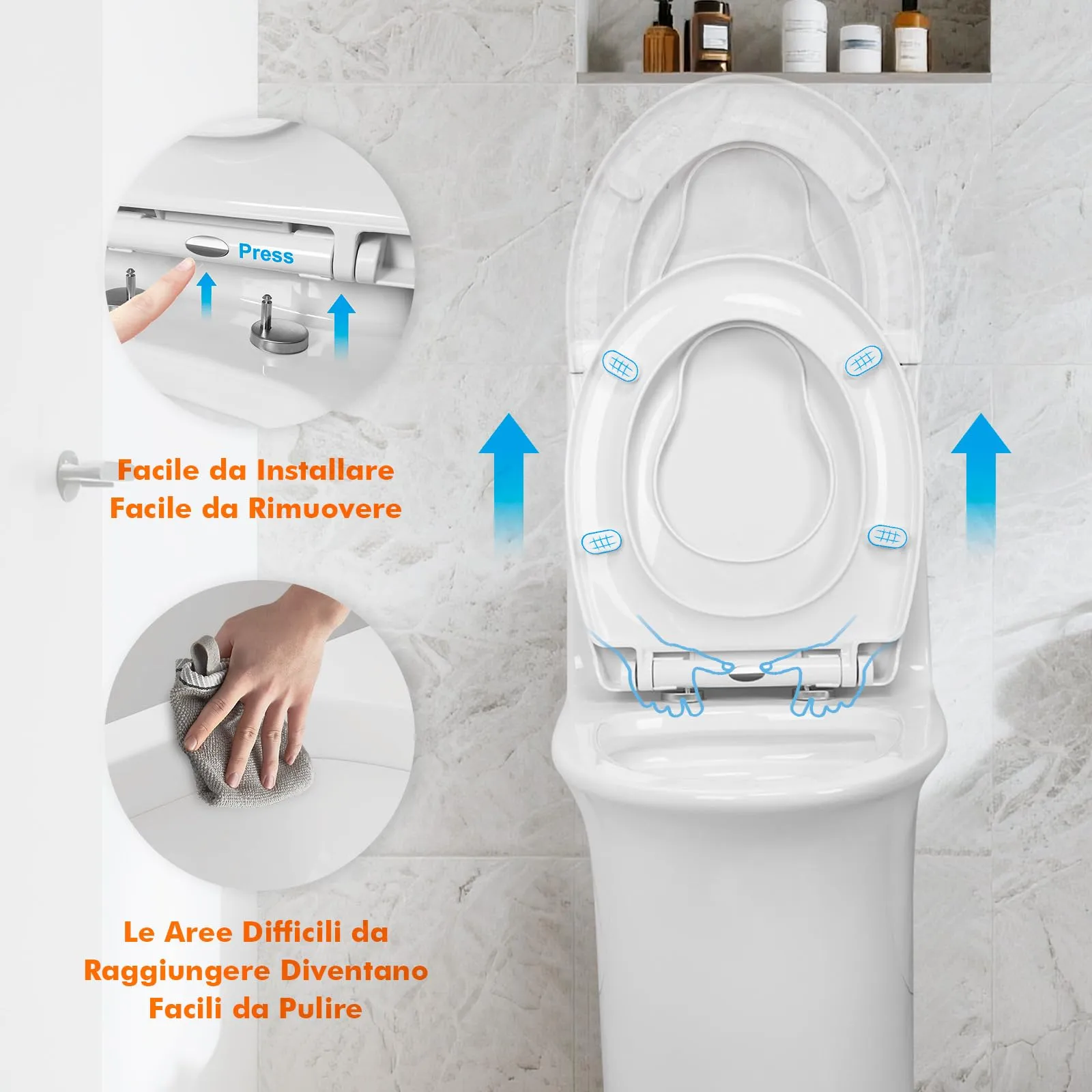 Ibergrif M41002-2 Copriwater Soft Close con Riduttore Bambino, Sgancio Rapido, Fissaggio Superiore, Forma O (40,2-46,2 cm) - immagine 4