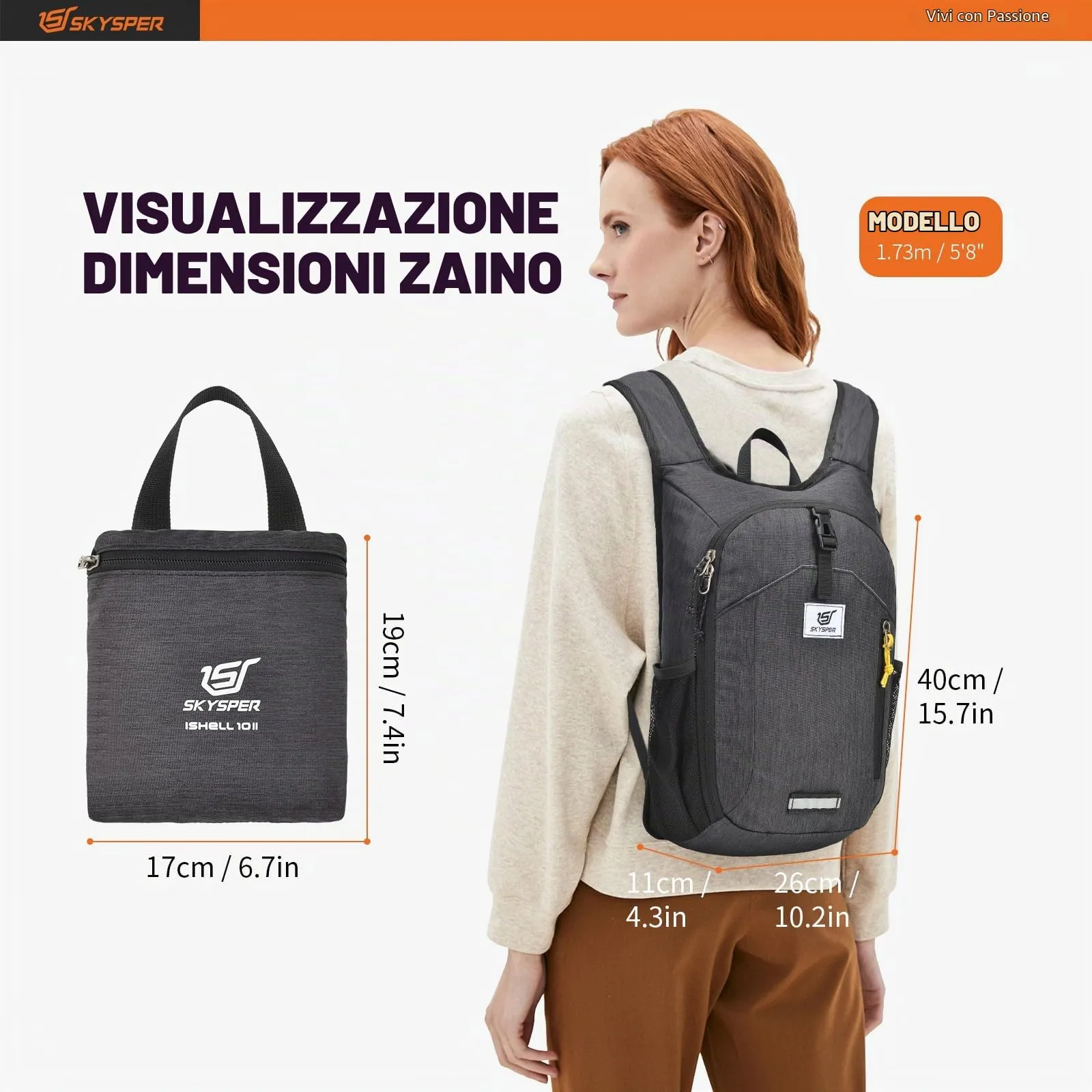 SKYSPER Zaino Pieghevole 10L Ultra Leggero - immagine 6