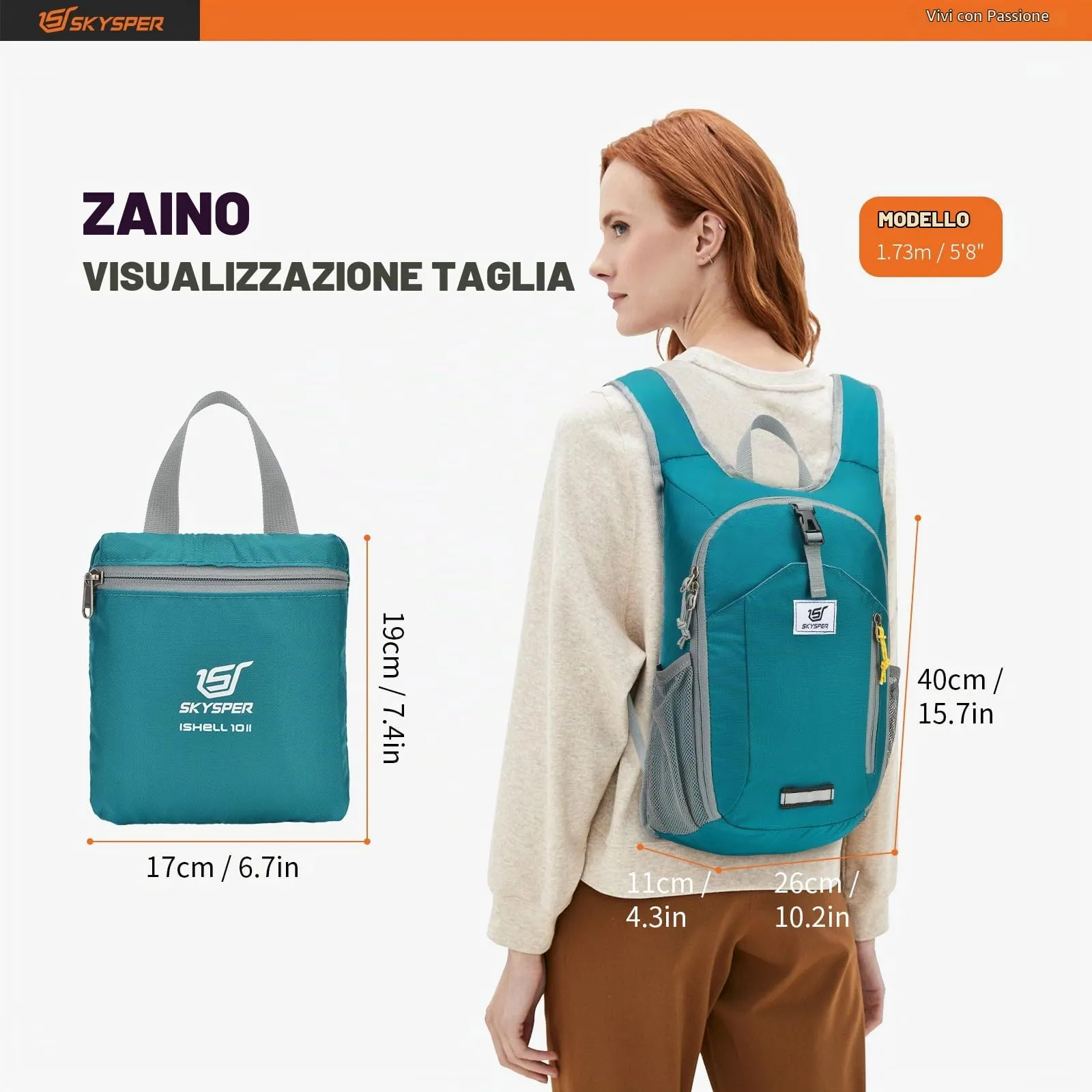 SKYSPER Zaino Pieghevole 10L Ultra Leggero Richiudibile - immagine 6