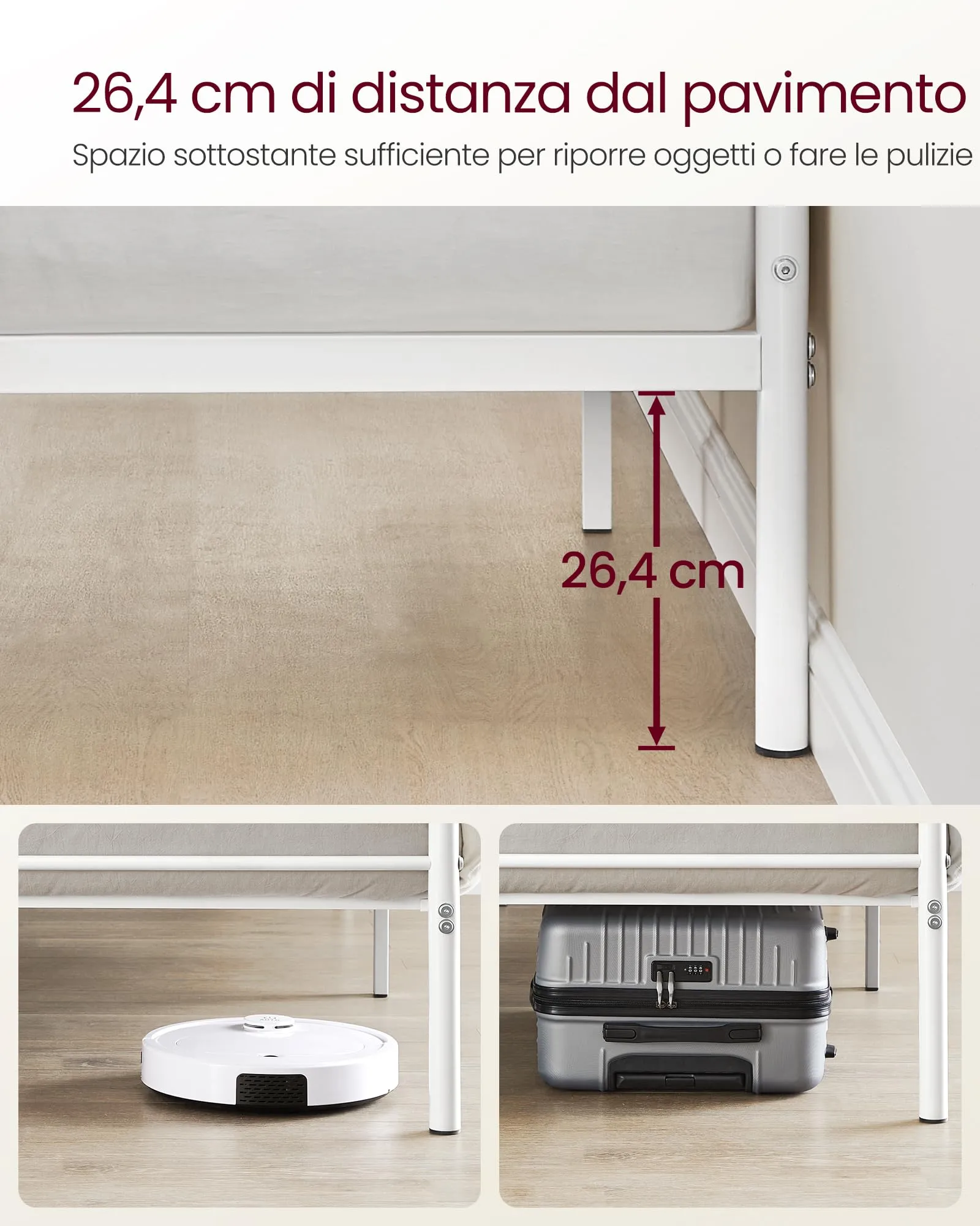 VASAGLE Struttura Letto a Doghe in Metallo, 160 x 200 cm, Bianco RMB065W01 - immagine 4