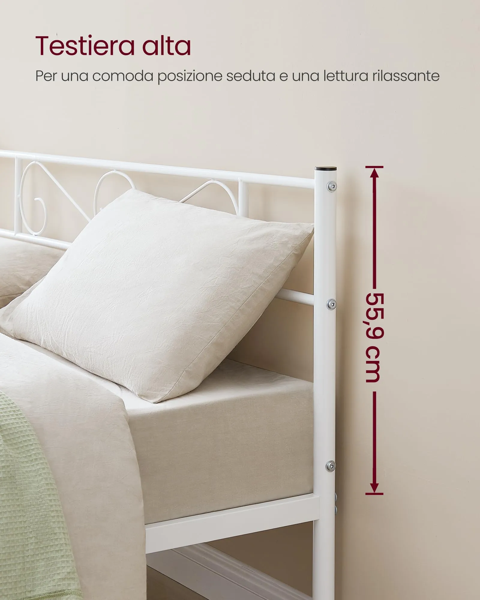 VASAGLE Struttura Letto a Doghe in Metallo, 160 x 200 cm, Bianco RMB065W01 - immagine 6
