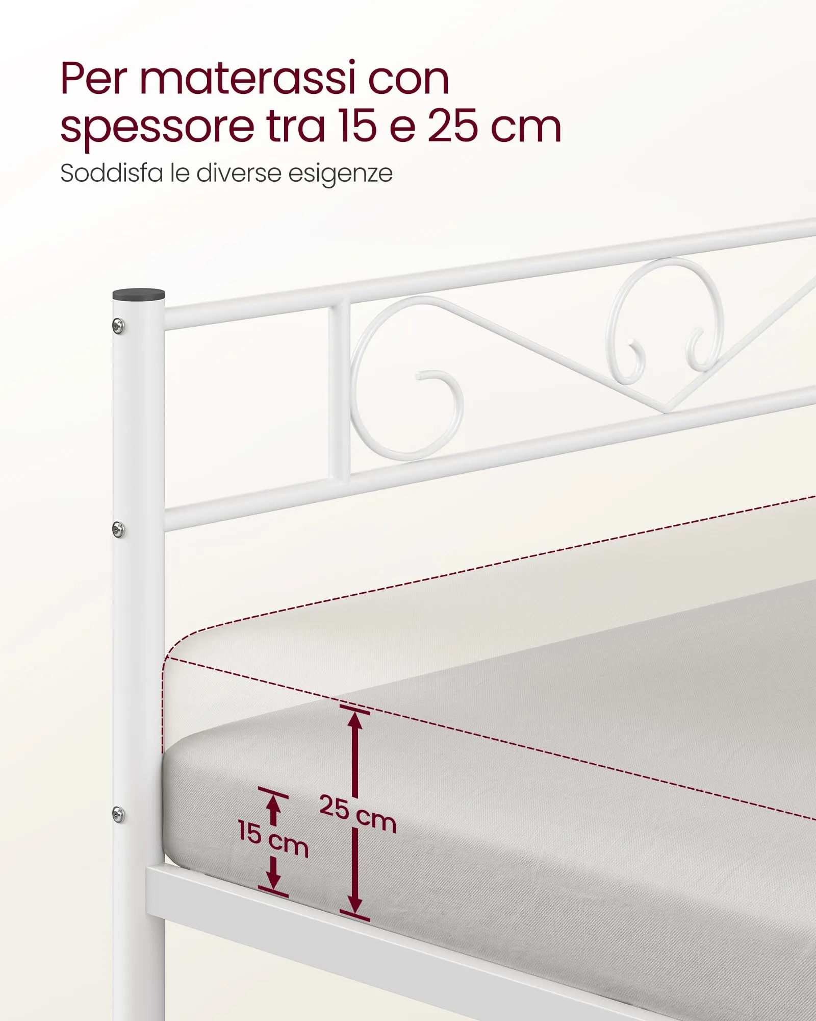 VASAGLE Struttura Letto a Doghe in Metallo, 160 x 200 cm, Bianco RMB065W01 - immagine 7
