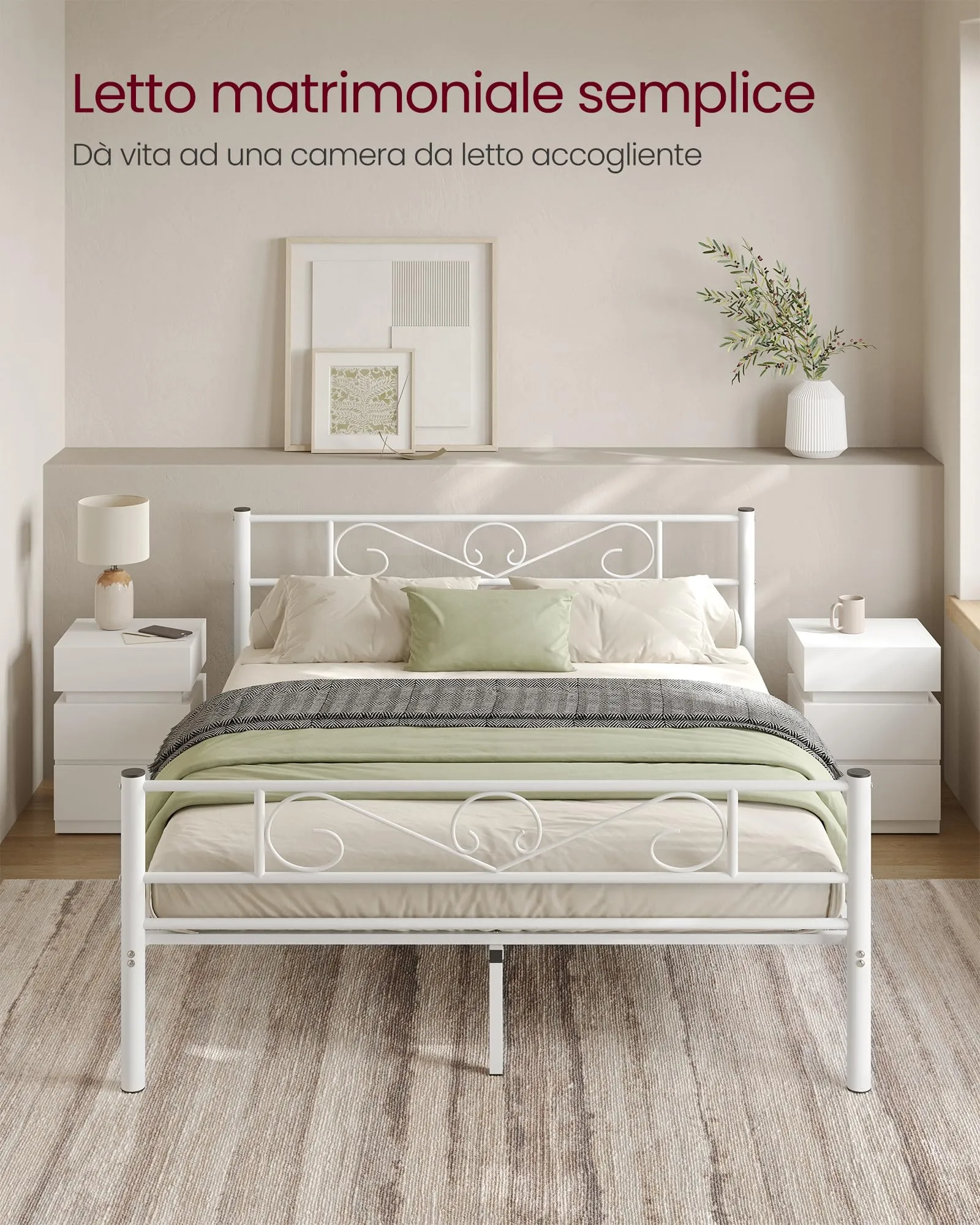VASAGLE Struttura Letto a Doghe in Metallo, 160 x 200 cm, Bianco RMB065W01 - immagine 9