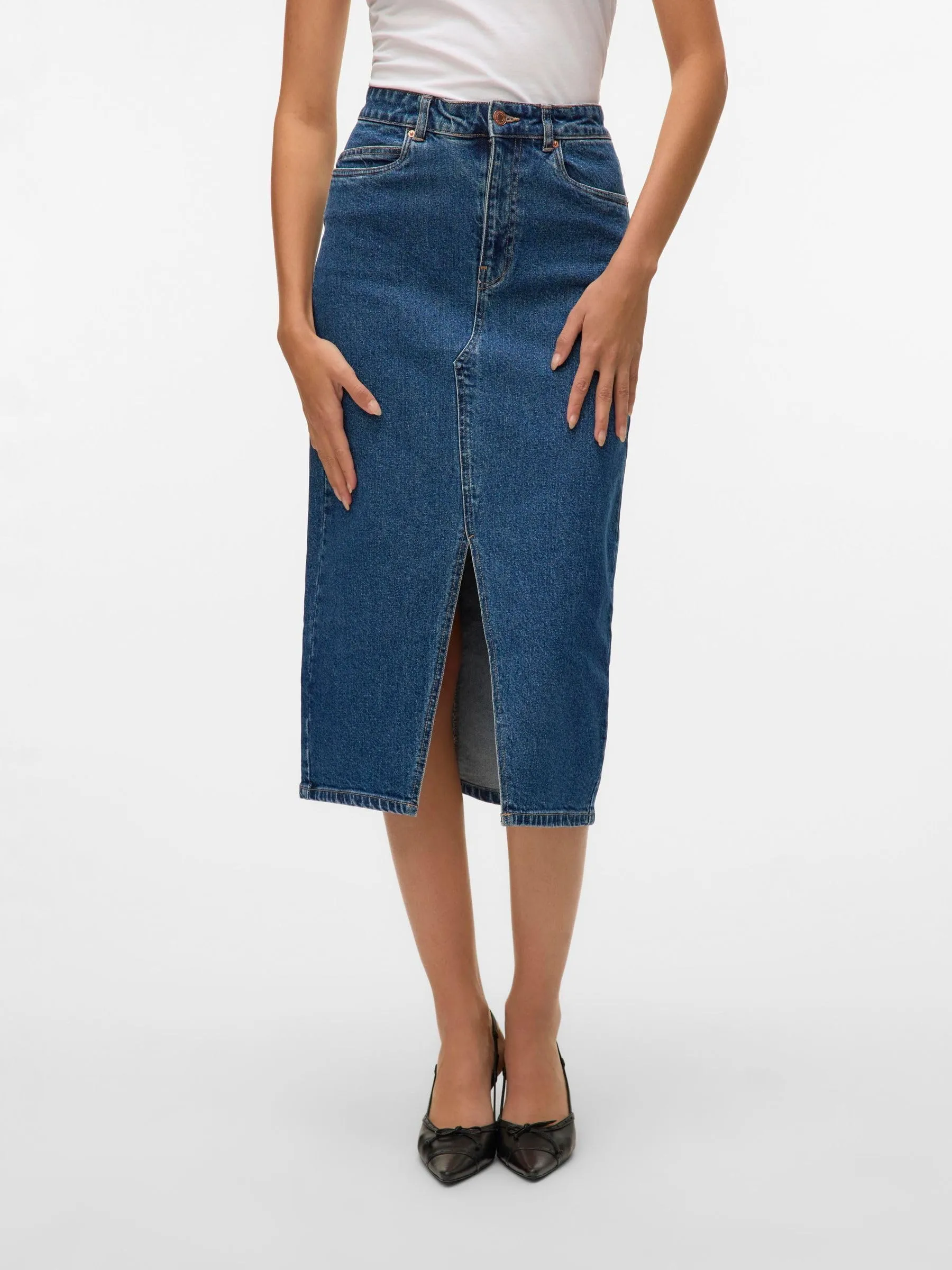 Vero Moda Noos Gonna in Jeans da Donna Vmveri HR Calf Denim, Medium Blue Denim, M - immagine 2