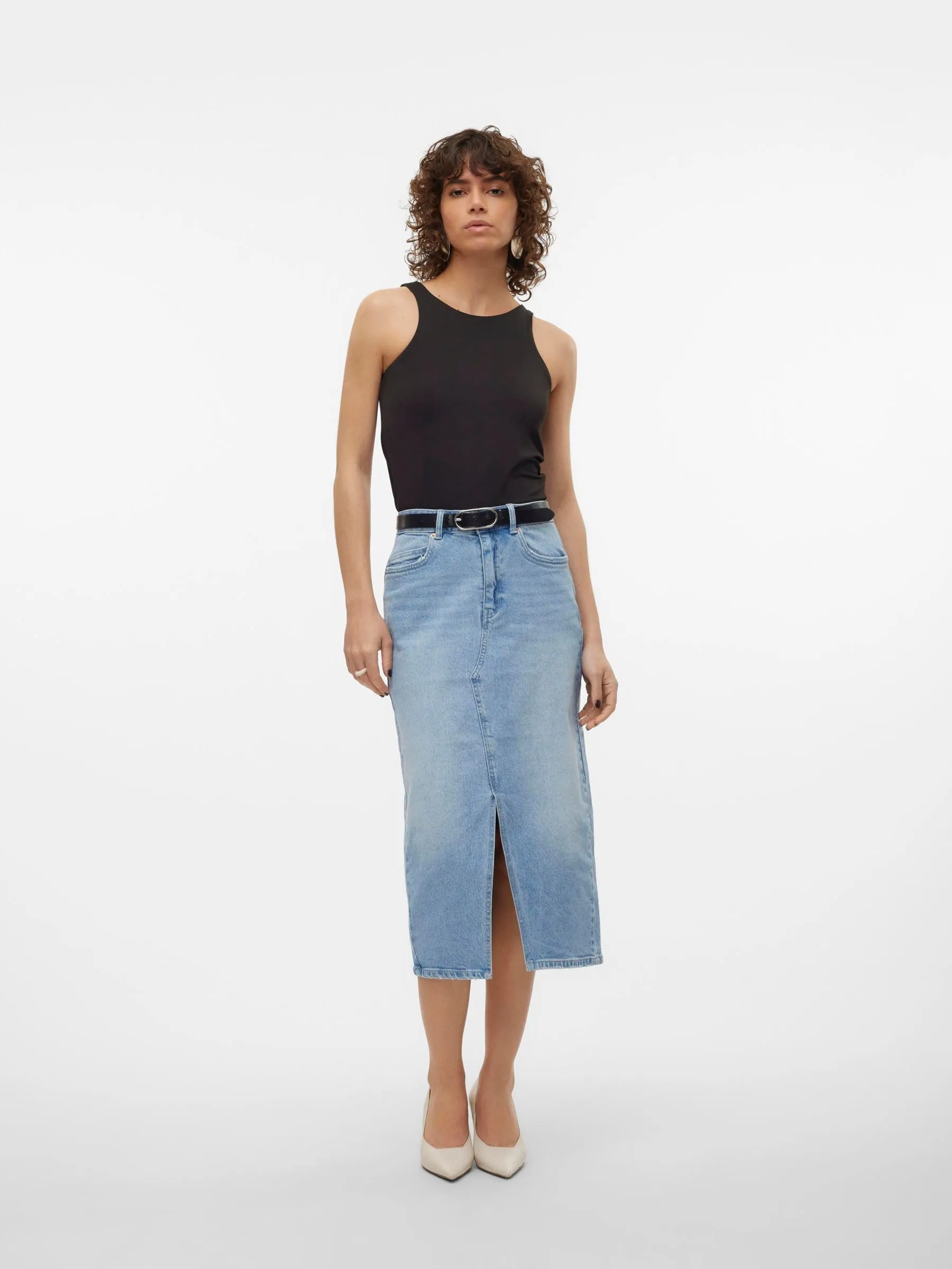 Vero Moda Gonna in Denim Lunghezza al Polpaccio con Spacco, Azzurro, S - immagine 5