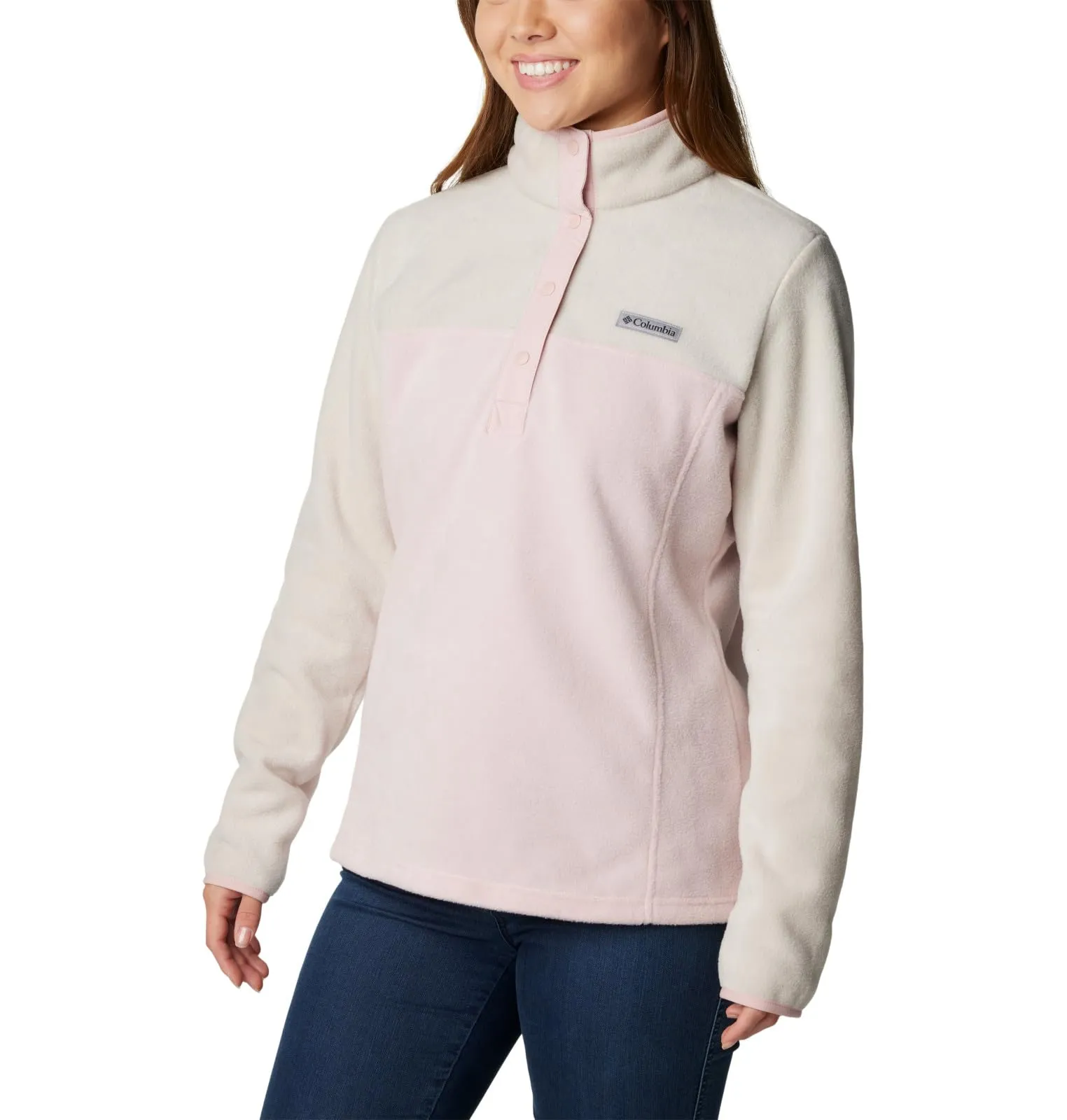 Columbia Benton Springs Pullover da Donna in Pile, Rosa Polveroso/Pietra Scura/Rosa Antico, S - immagine 6